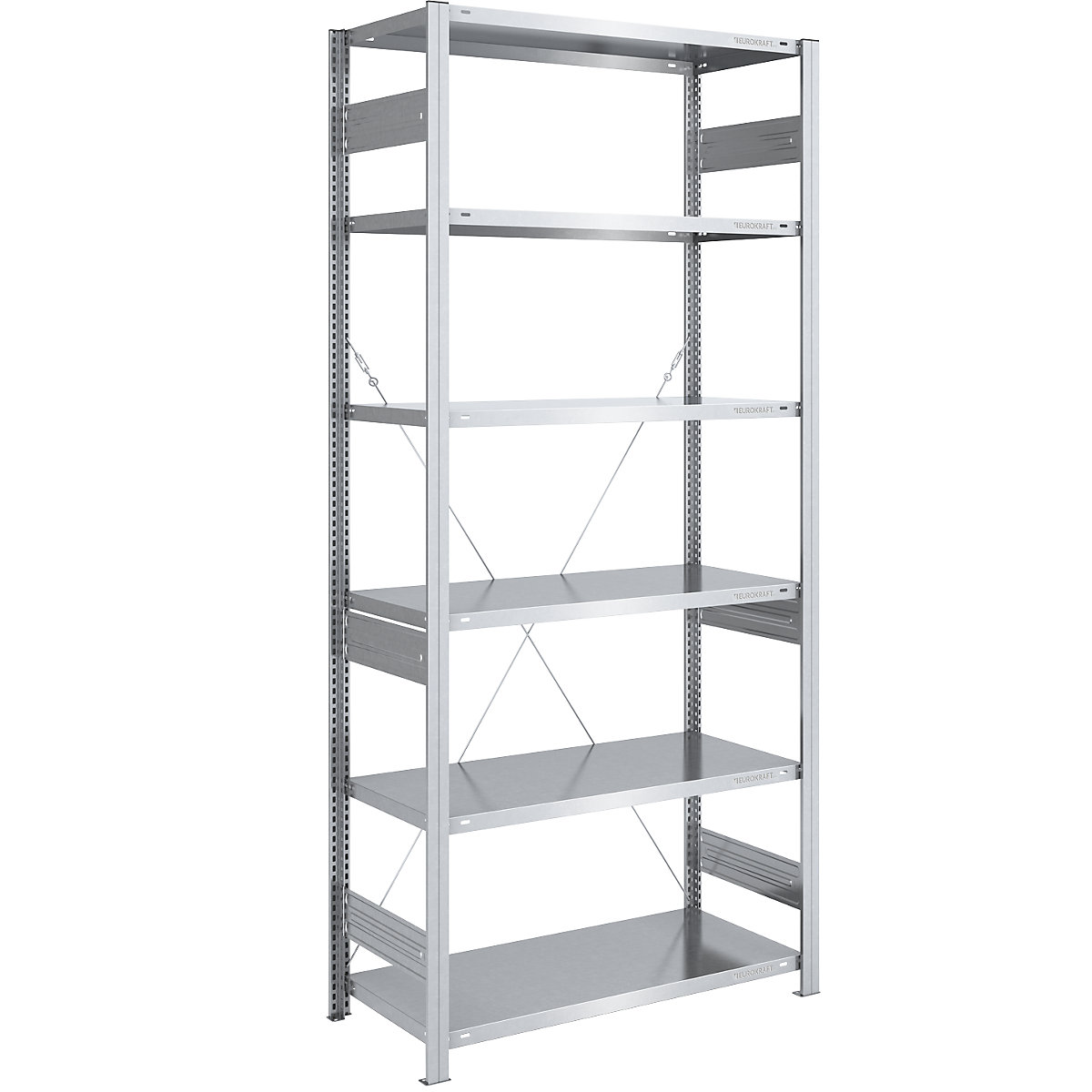 Estante de encaixar para armazém, galvanizada, construção semipesada – eurokraft pro, altura da estante 2500 mm, estante básica, largura x profundidade 1000 x 600 mm-0