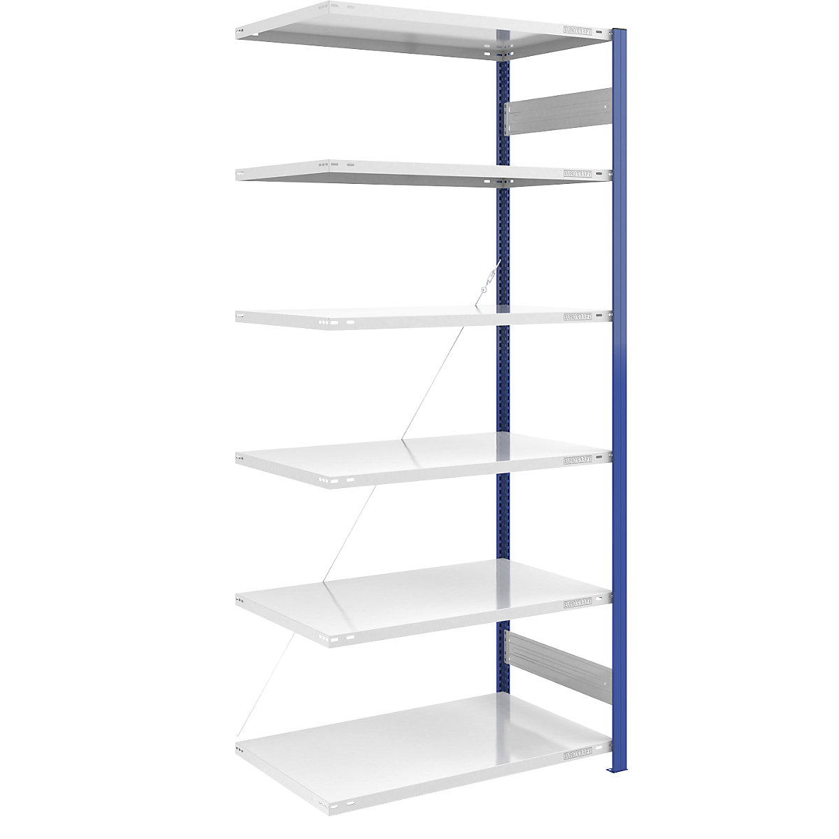 Estante de encaixe para armazém, armação de estante azul – eurokraft pro, AxL 2500 x 1000 mm, prateleira cinzento claro, estante adicional, profundidade 800 mm-0