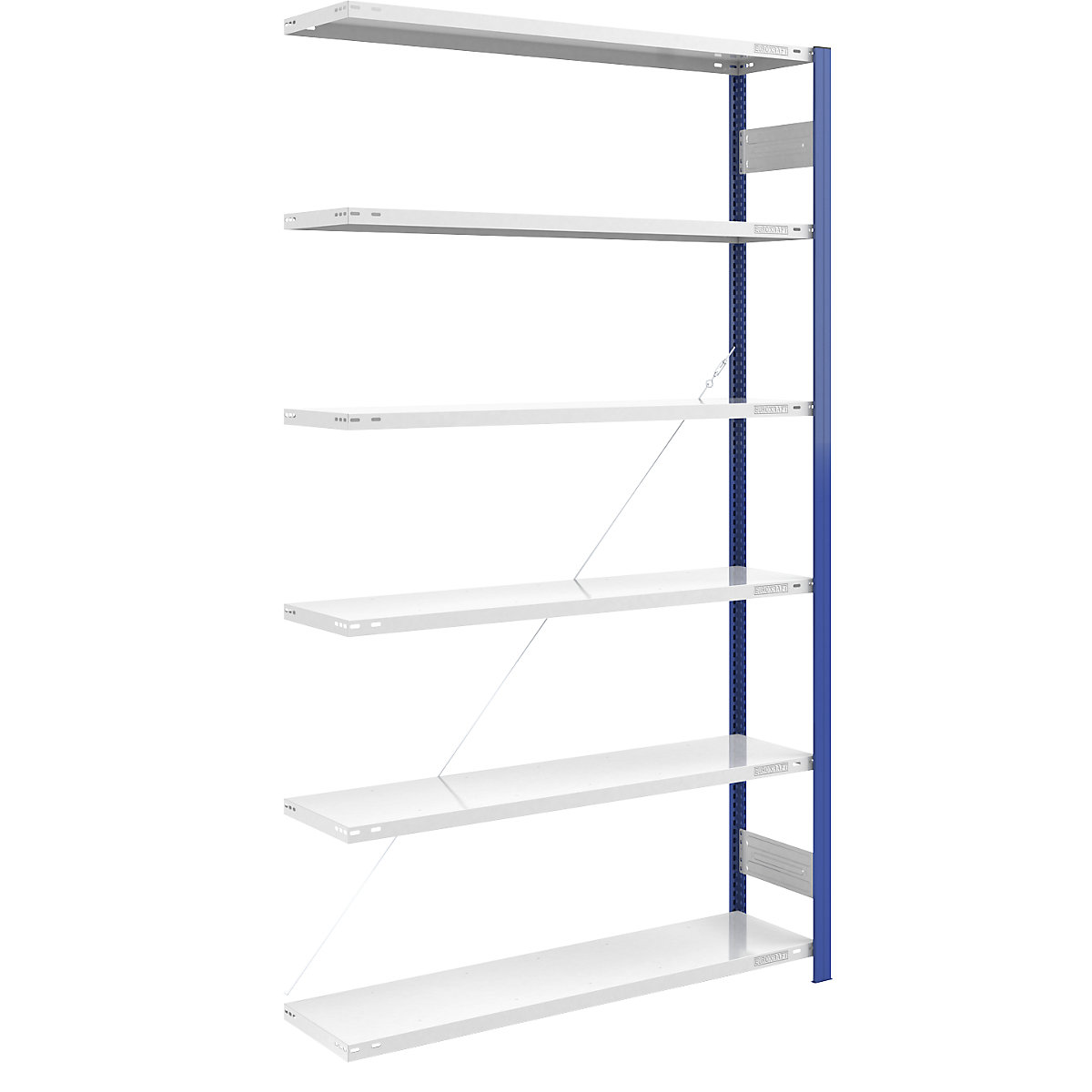 Estante de encaixe para armazém, armação de estante azul – eurokraft pro, AxL 2500 x 1300 mm, prateleira cinzento claro, estante adicional, profundidade 400 mm-0