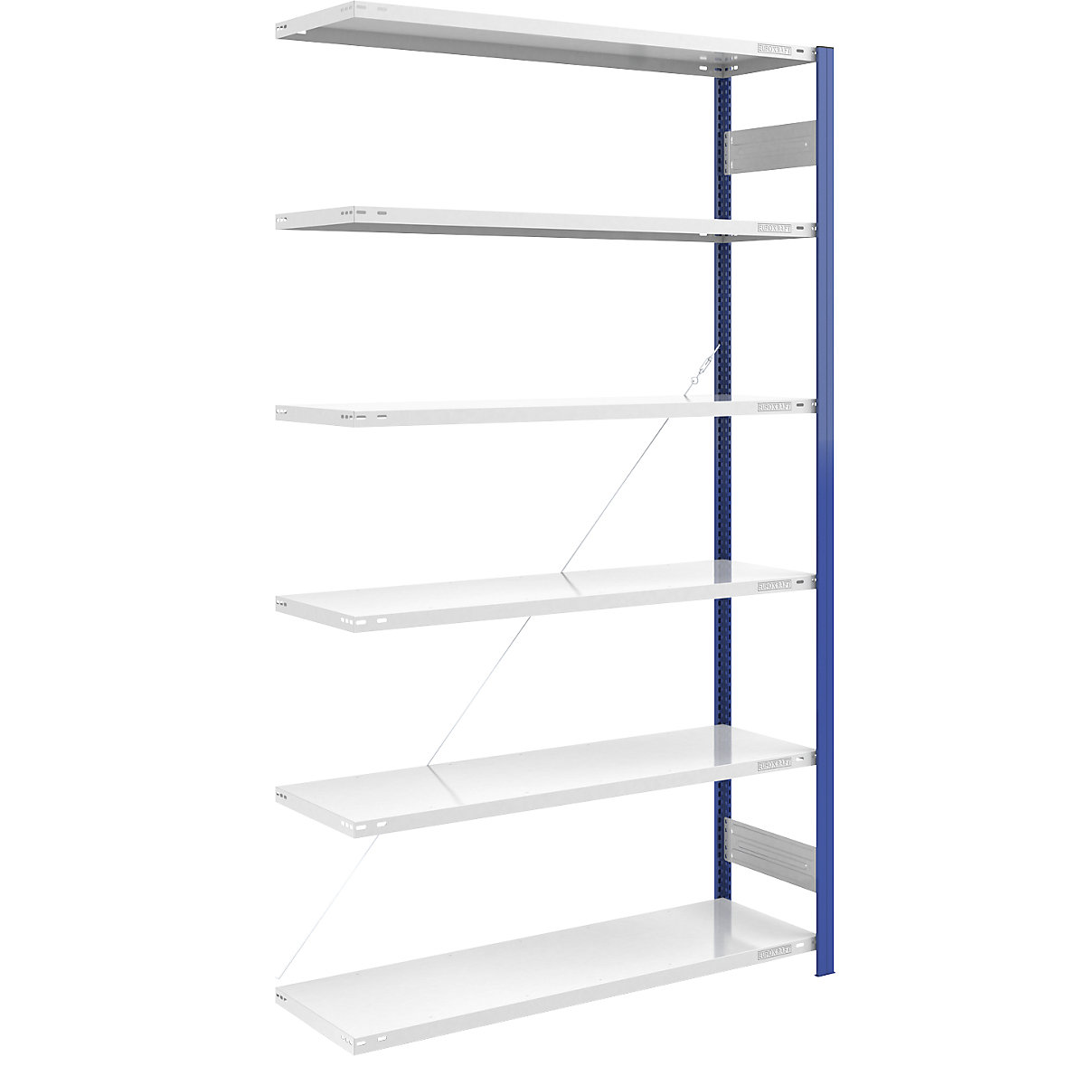 Estante de encaixe para armazém, armação de estante azul – eurokraft pro, AxL 2500 x 1300 mm, prateleira cinzento claro, estante adicional, profundidade 500 mm-0