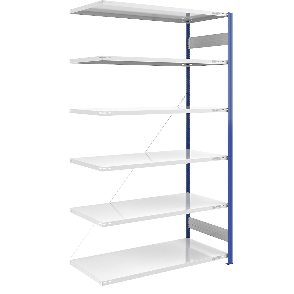 Estante de encaixe para armazém, armação de estante azul – eurokraft pro, AxL 2500 x 1300 mm, prateleira cinzento claro, estante adicional, profundidade 800 mm-0