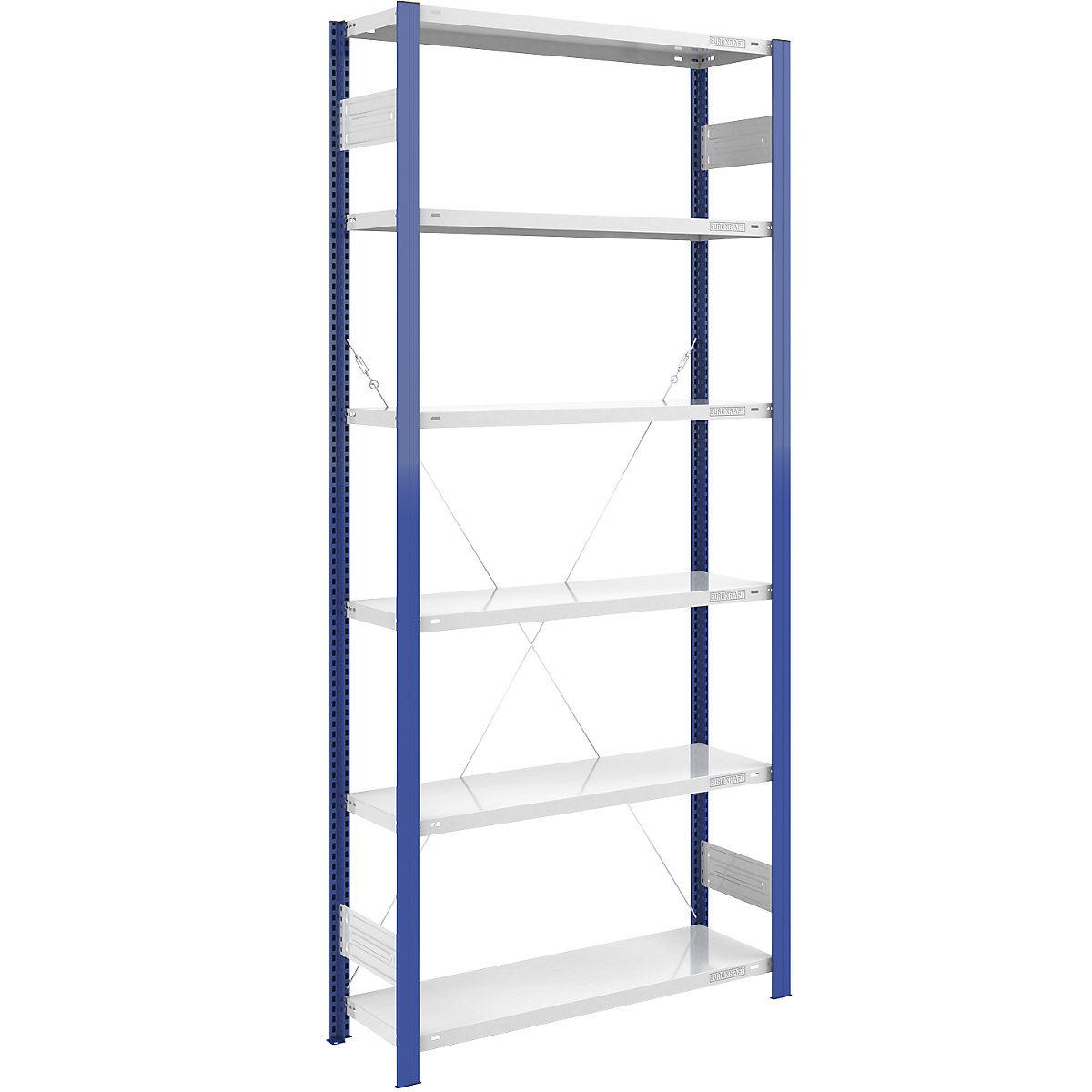 Estante de encaixe para armazém, armação de estante azul – eurokraft pro, AxL 2500 x 1000 mm, prateleira cinzento claro, estante básica, profundidade 400 mm-0