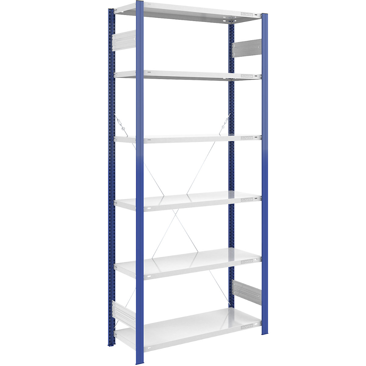 Estante de encaixe para armazém, armação de estante azul – eurokraft pro, AxL 2500 x 1000 mm, prateleira cinzento claro, estante básica, profundidade 500 mm-0