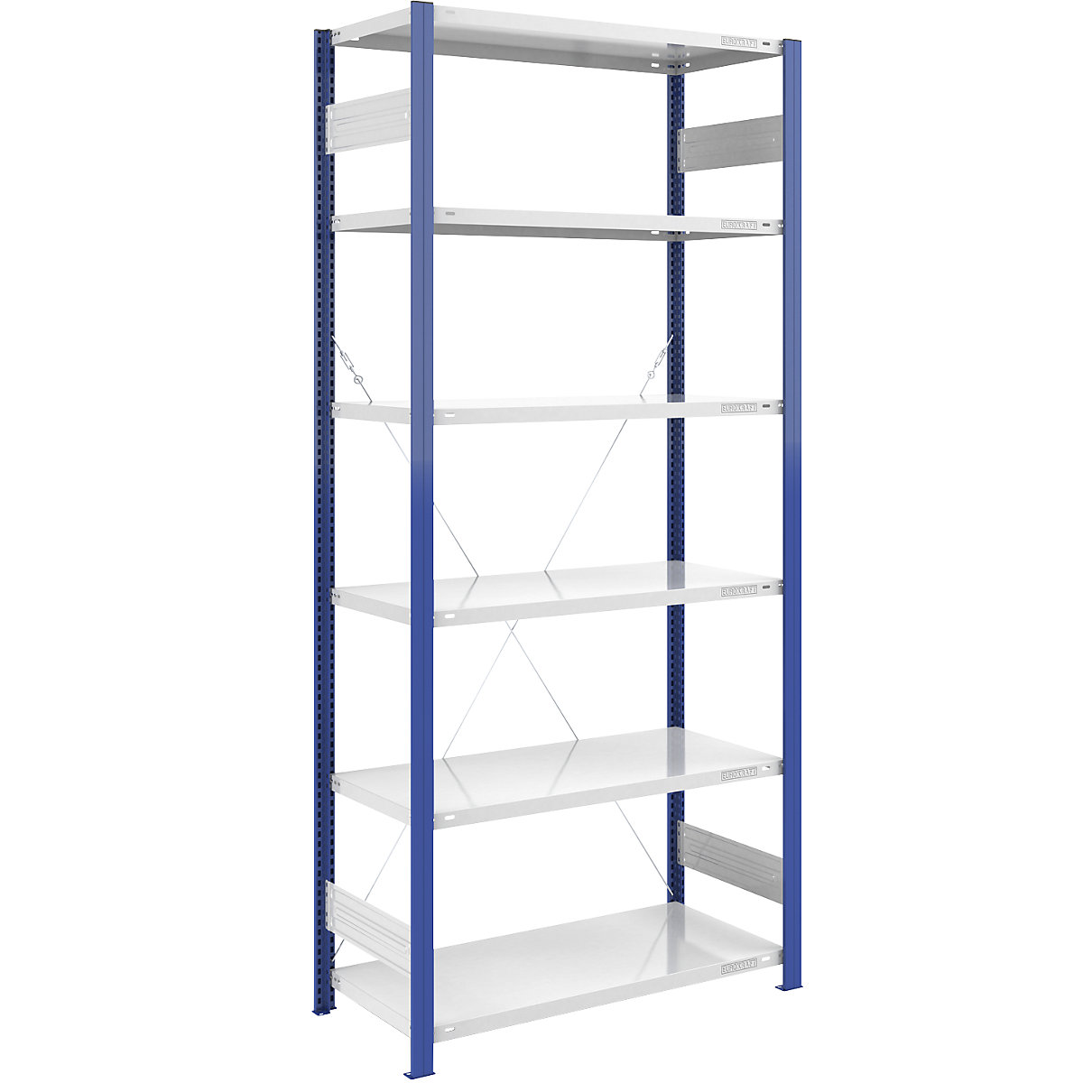 Estante de encaixe para armazém, armação de estante azul – eurokraft pro, AxL 2500 x 1000 mm, prateleira cinzento claro, estante básica, profundidade 600 mm-0