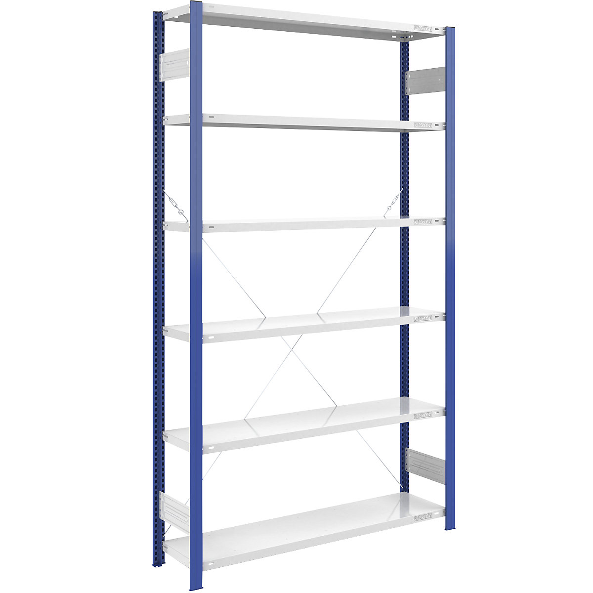 Estante de encaixe para armazém, armação de estante azul – eurokraft pro, AxL 2500 x 1300 mm, prateleira cinzento claro, estante básica, profundidade 400 mm-0