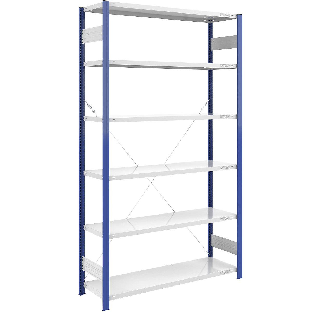 Estante de encaixe para armazém, armação de estante azul – eurokraft pro, AxL 2500 x 1300 mm, prateleira cinzento claro, estante básica, profundidade 500 mm-0