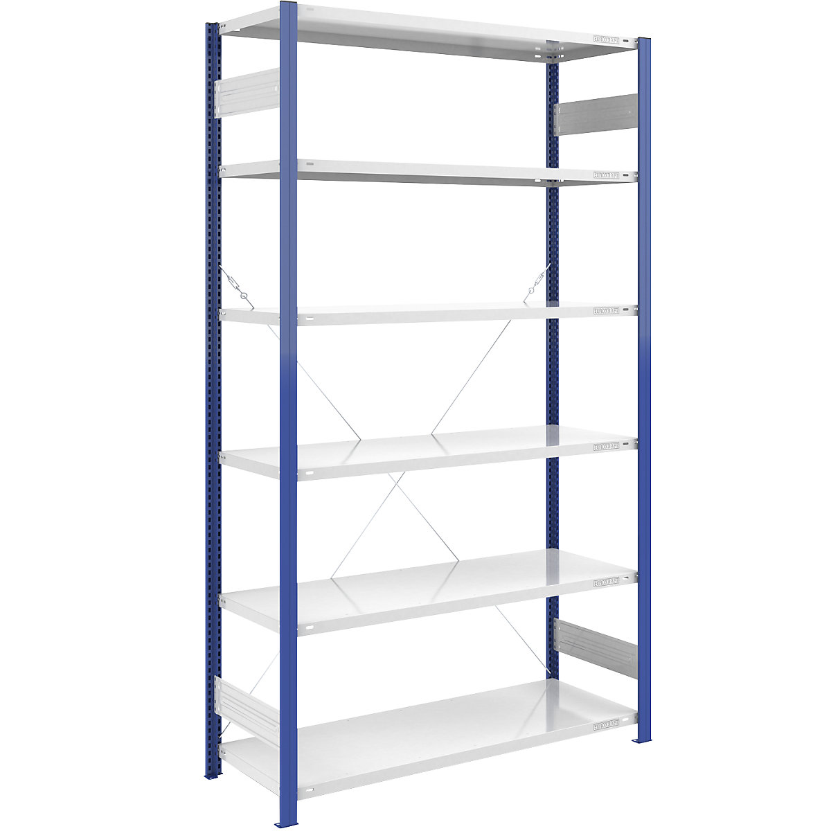 Estante de encaixe para armazém, armação de estante azul – eurokraft pro, AxL 2500 x 1300 mm, prateleira cinzento claro, estante básica, profundidade 600 mm-0