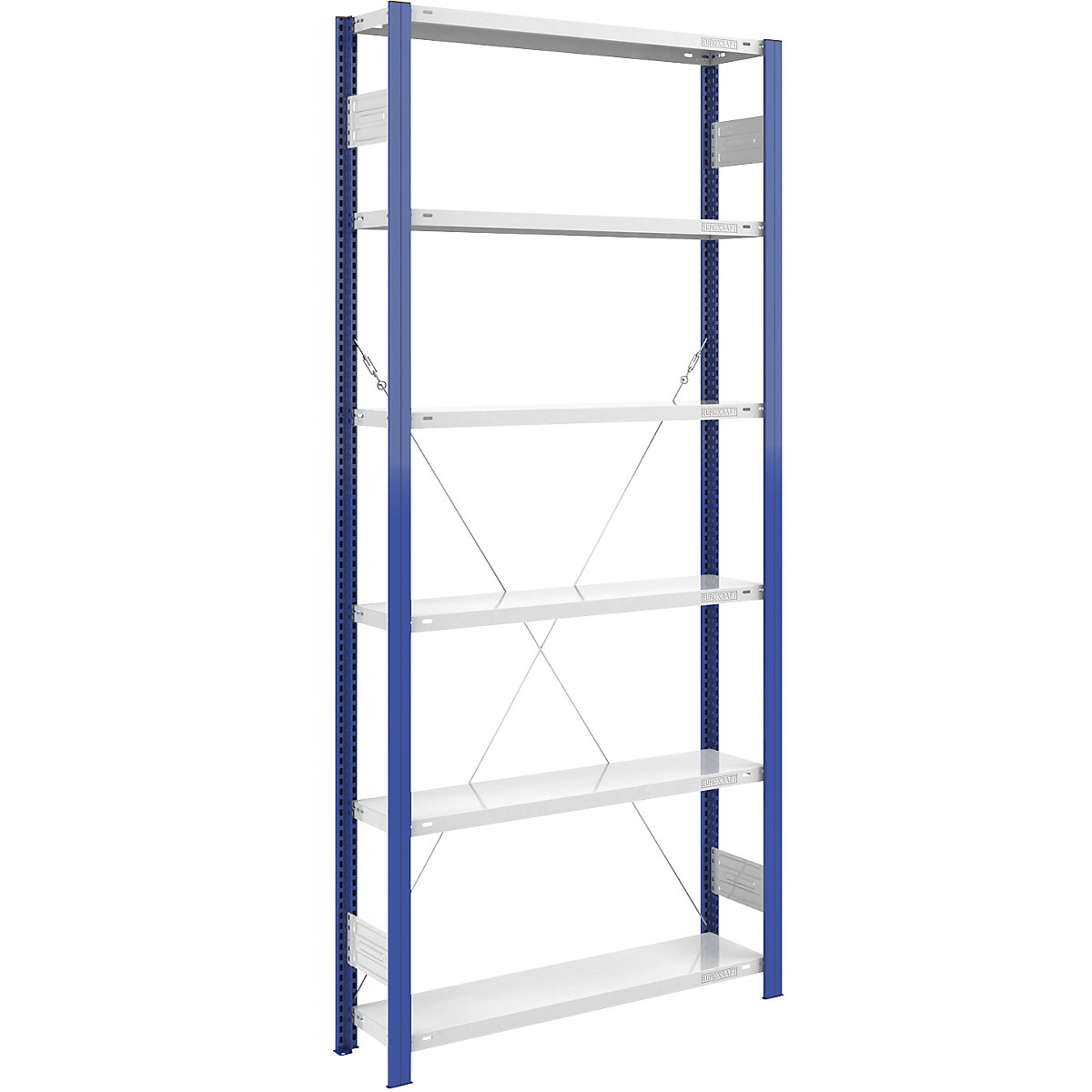 Estante de encaixe para armazém, armação de estante azul – eurokraft pro, AxL 2500 x 1000 mm, prateleira cinzento claro, estante base, profundidade 300 mm-0