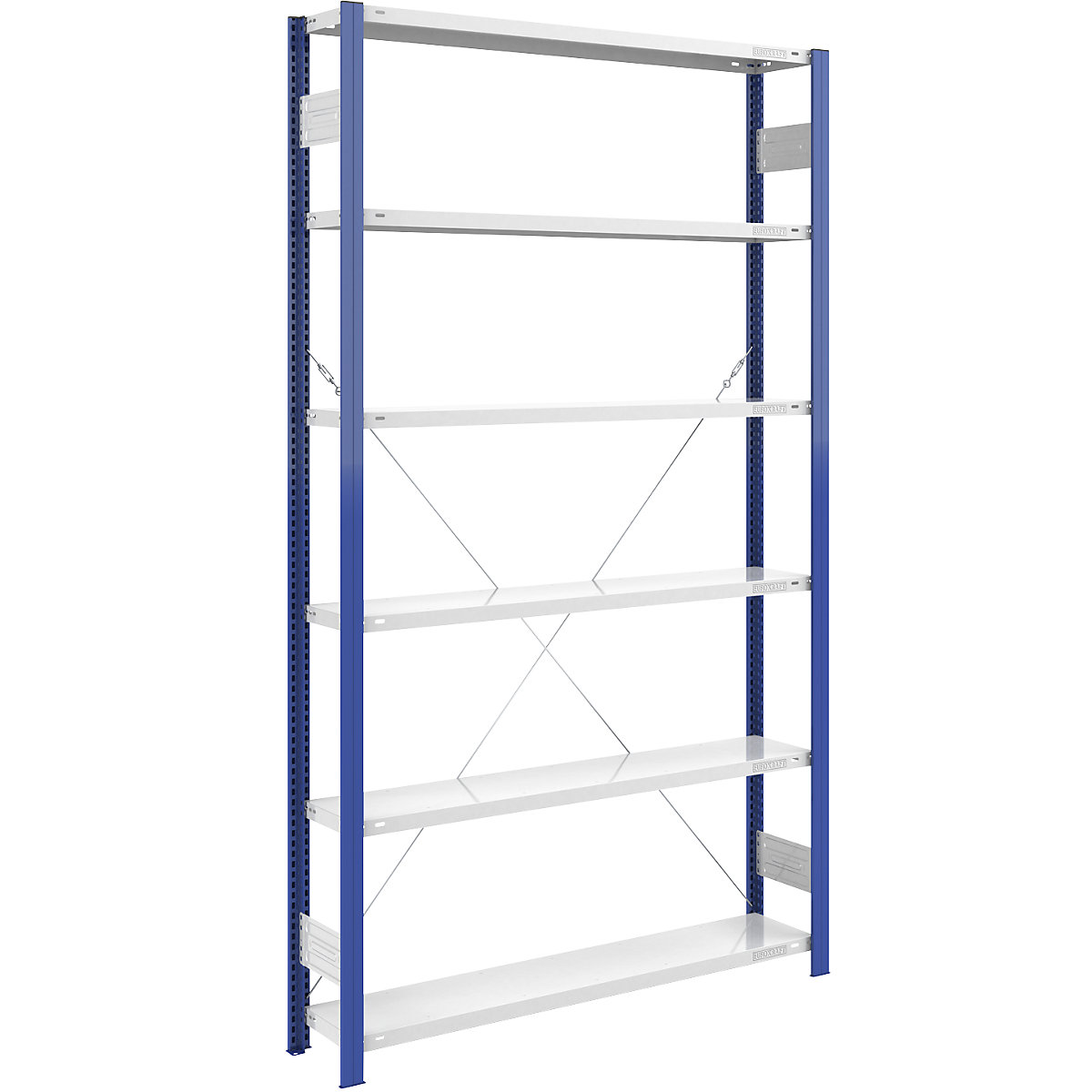 Estante de encaixe para armazém, armação de estante azul – eurokraft pro, AxL 2500 x 1300 mm, prateleira cinzento claro, estante base, profundidade 300 mm-0