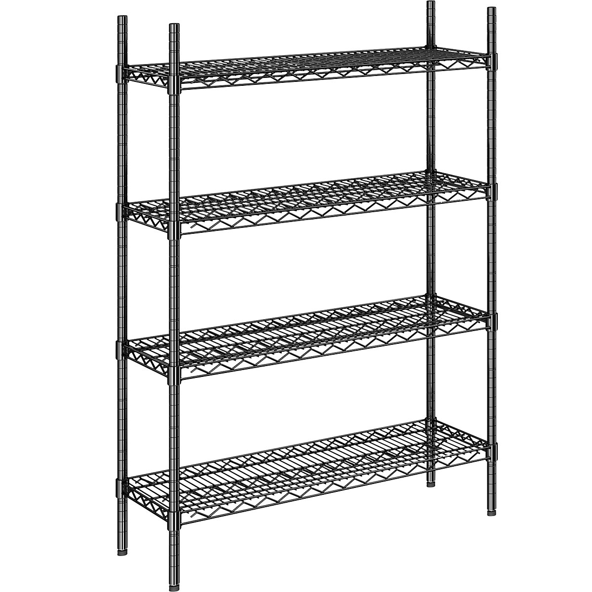 Estante gradeada em arame de aço, preta, carga por prateleira 250 kg, LxP 910 x 360 mm, estante base, altura 1370 mm, 4 prateleiras-0