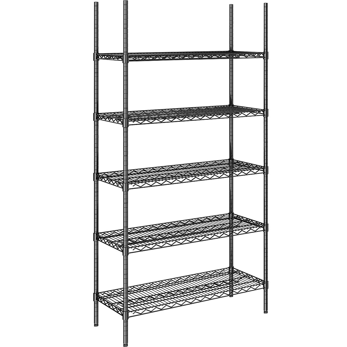 Estante gradeada em arame de aço, preta, carga por prateleira 250 kg, LxP 910 x 460 mm, estante base, altura 1880 mm, 5 prateleiras-0