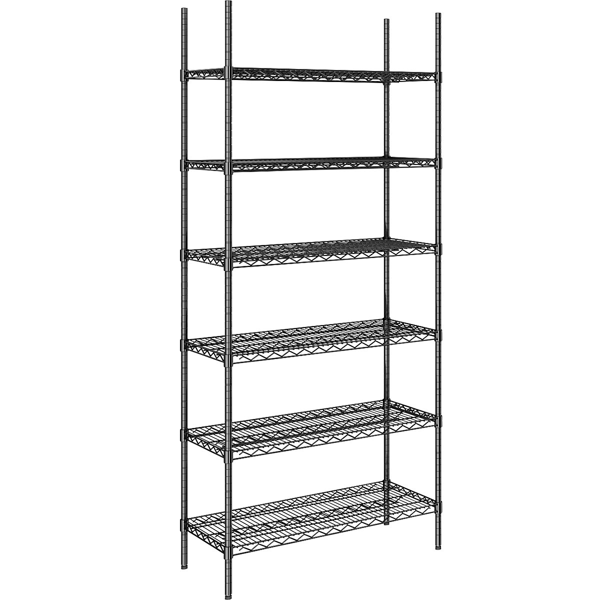 Estante gradeada em arame de aço, preta, carga por prateleira 250 kg, LxP 910 x 460 mm, estante base, altura 2180 mm, 6 prateleiras-0
