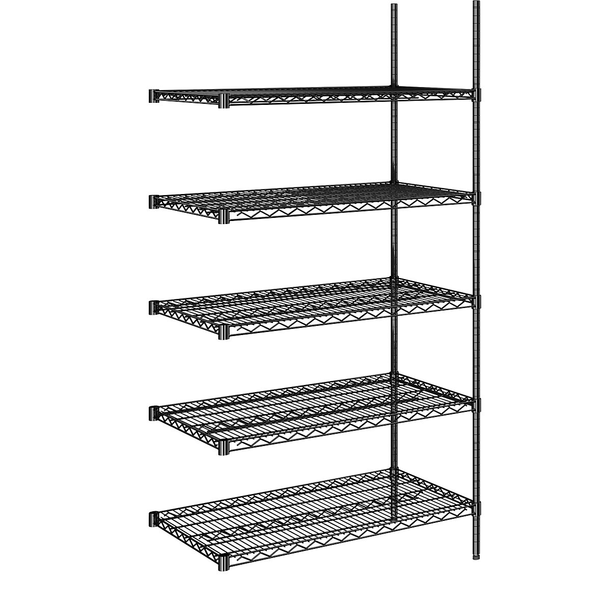Estante gradeada em arame de aço, preta, carga por prateleira 250 kg, LxP 910 x 610 mm, estante adicional, altura 1880 mm, 5 prateleiras-0