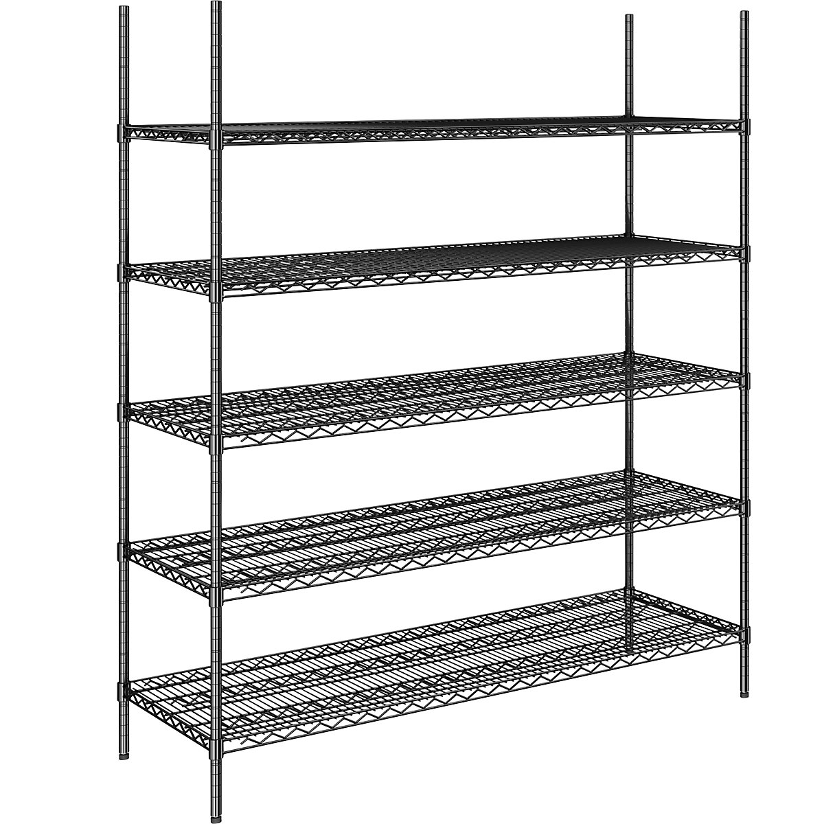 Estante gradeada em arame de aço, preta, carga por prateleira 250 kg, LxP 1520 x 610 mm, estante base, altura 1880 mm, 5 prateleiras-0