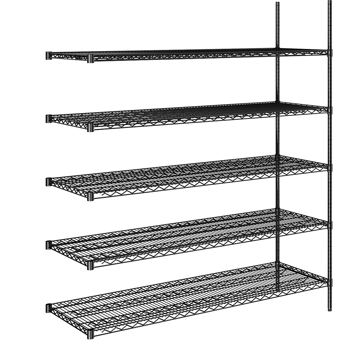 Estante gradeada em arame de aço, preta, carga por prateleira 250 kg, LxP 1520 x 610 mm, estante adicional, altura 1880 mm, 5 prateleiras-0