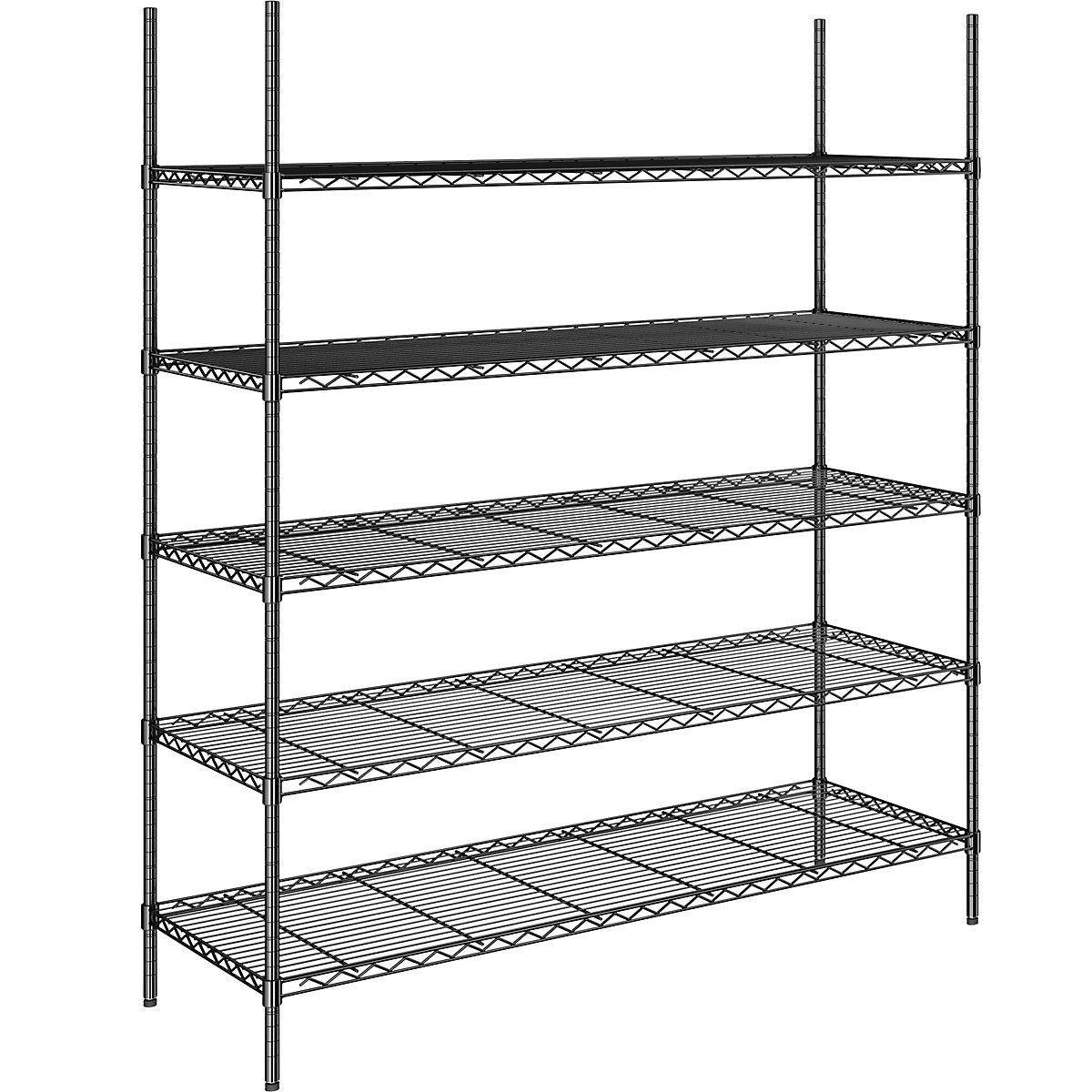 Estante gradeada em arame de aço, preta, carga por prateleira 100 kg, LxP 1520 x 610 mm, estante base, altura 1880 mm, 5 prateleiras-0