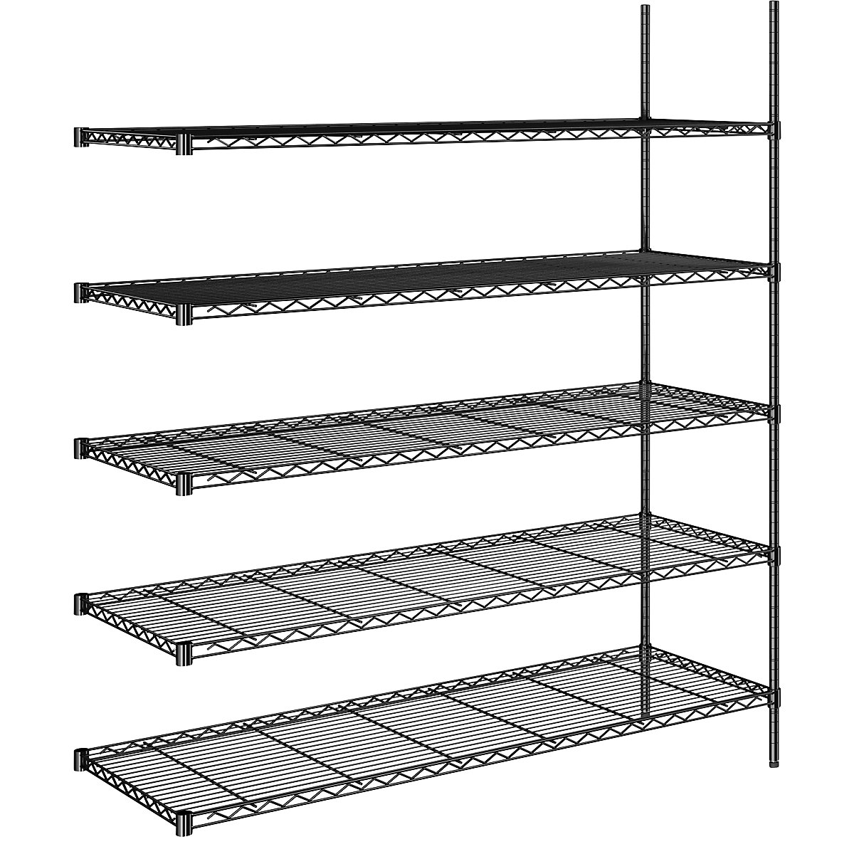 Estante gradeada em arame de aço, preta, carga por prateleira 100 kg, LxP 1520 x 610 mm, estante adicional, altura 1880 mm, 5 prateleiras-0