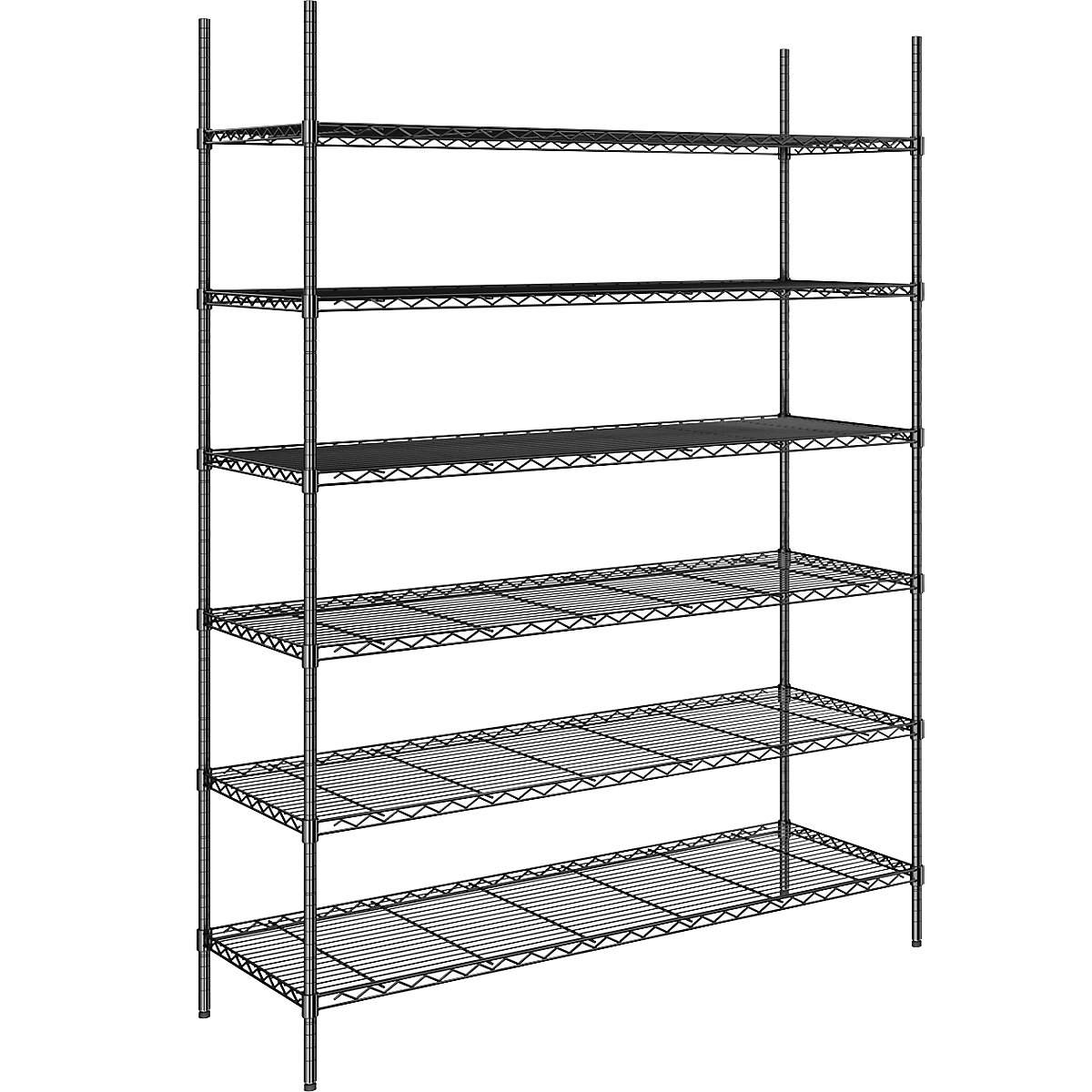 Estante gradeada em arame de aço, preta, carga por prateleira 100 kg, LxP 1520 x 610 mm, estante base, altura 2180 mm, 6 prateleiras-0