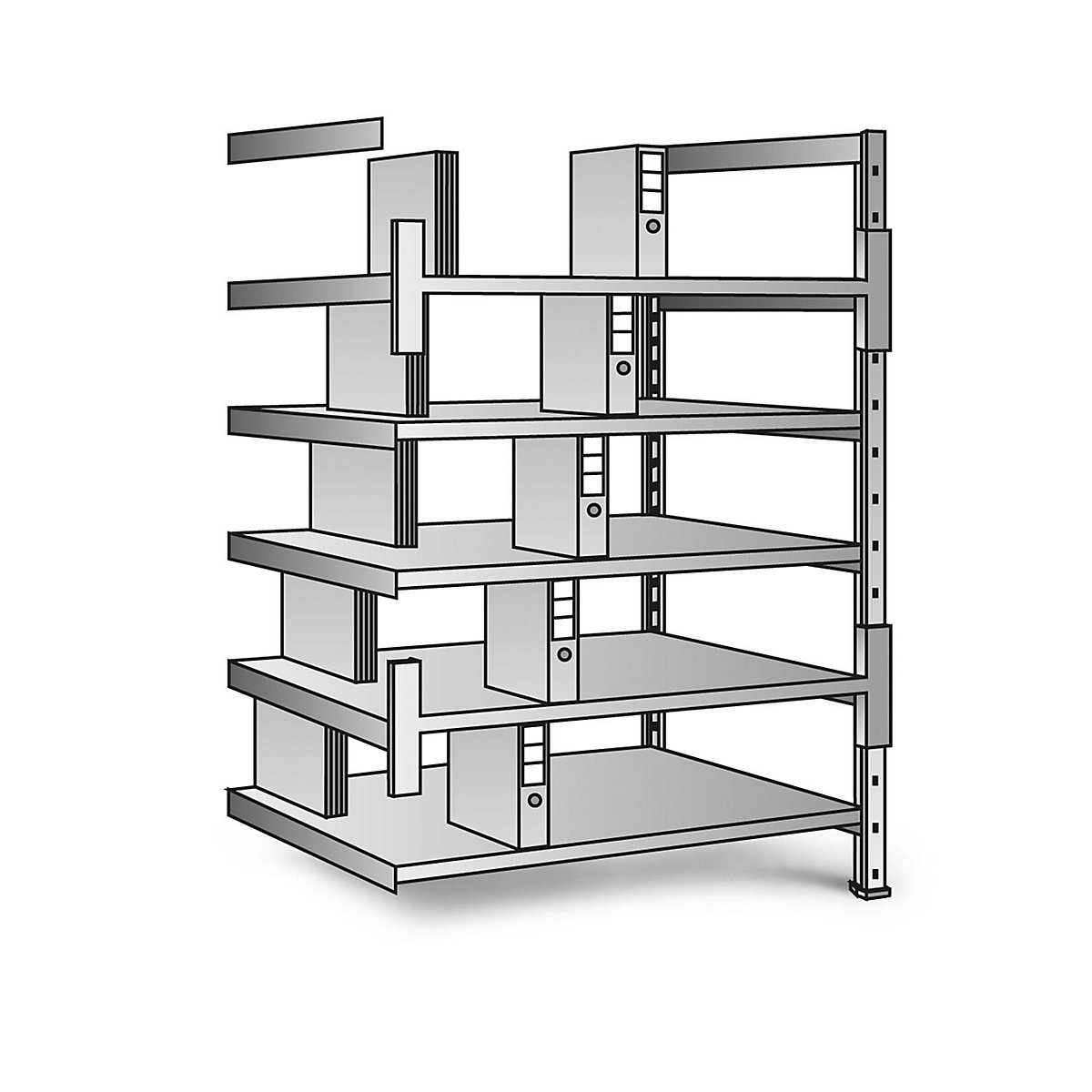 Estante de encaixar para pastas e arquivos, galvanizada, altura 1920 mm, de dois lados, prateleira LxP 1000 x 600 mm, módulo de ampliação-0