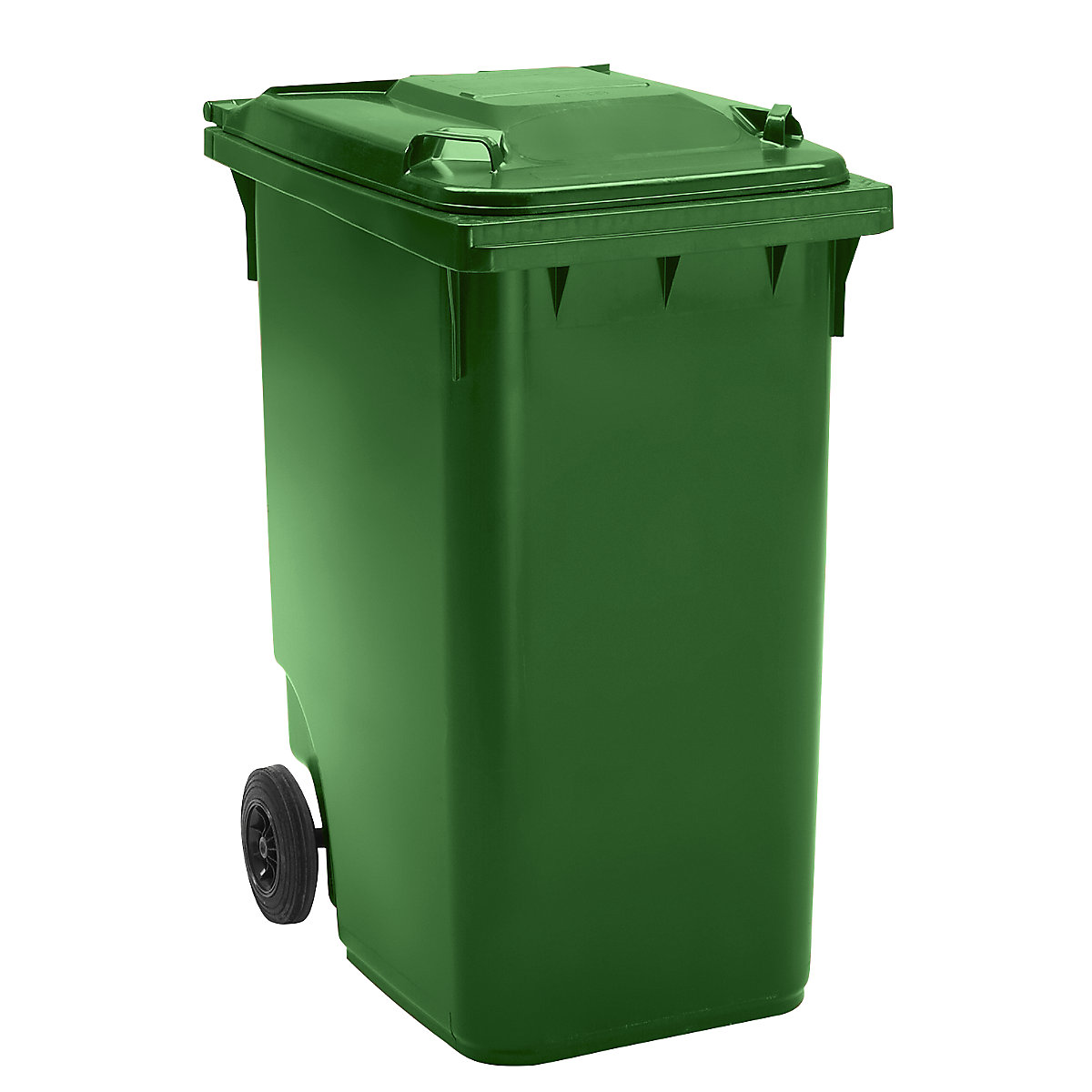 Contenedor de basura de plástico DIN EN 840, capacidad 360 l, A x H x P 665 x 1115 x 880 mm, Ø de rueda 200 mm, verde-0
