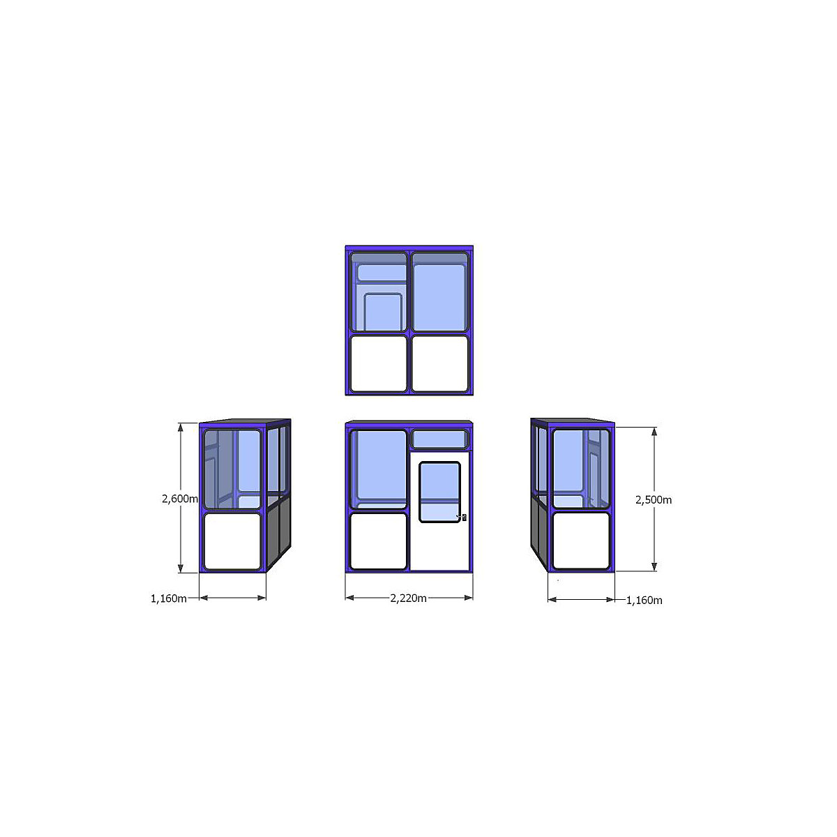Cabine multiusos, painéis com aspeto de cantos arredondados, para interiores, CxL 2220 x 1160 mm-0