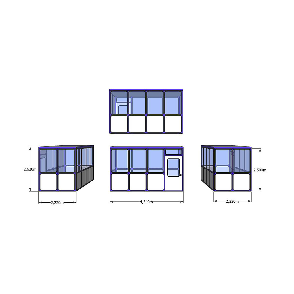 Cabine multiusos, painéis com aspeto de cantos arredondados, para interiores, CxL 4340 x 2220 mm-0