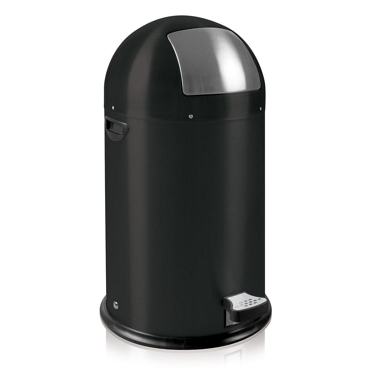 Coș de gunoi cu capac rabatabil și pedală, volum 33 l, î. x Ø 700 x 350 mm, negru, mat