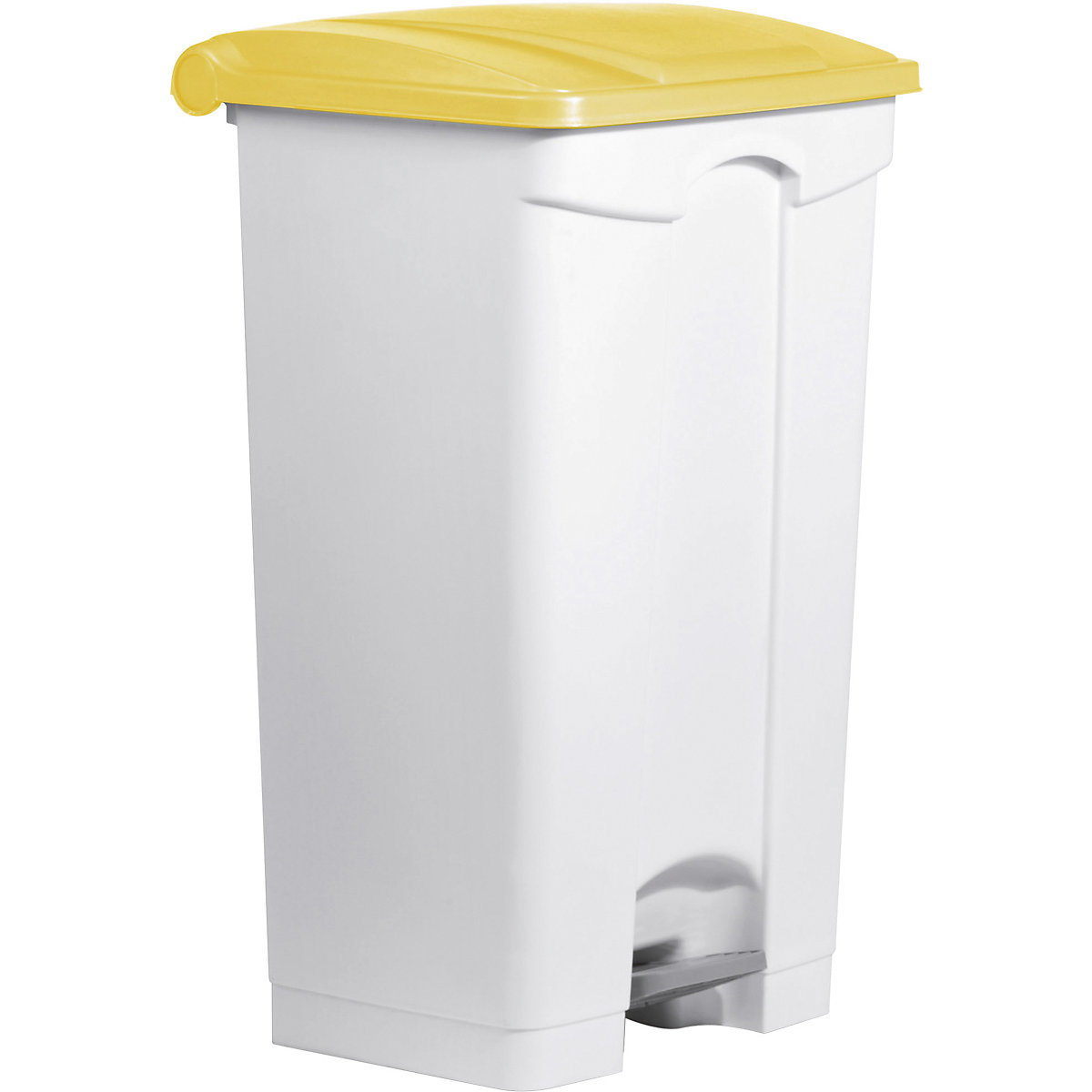 Coș cu pedală – helit, din polipropilenă, 90 l, capac galben, cu role-0