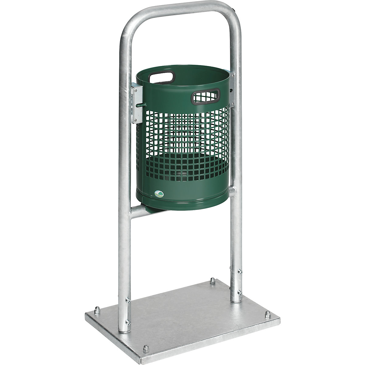 Colector de deșeuri, pentru exterior, 30 l, oțel – VAR, cu arcadă tubulară, verde mușchi-0