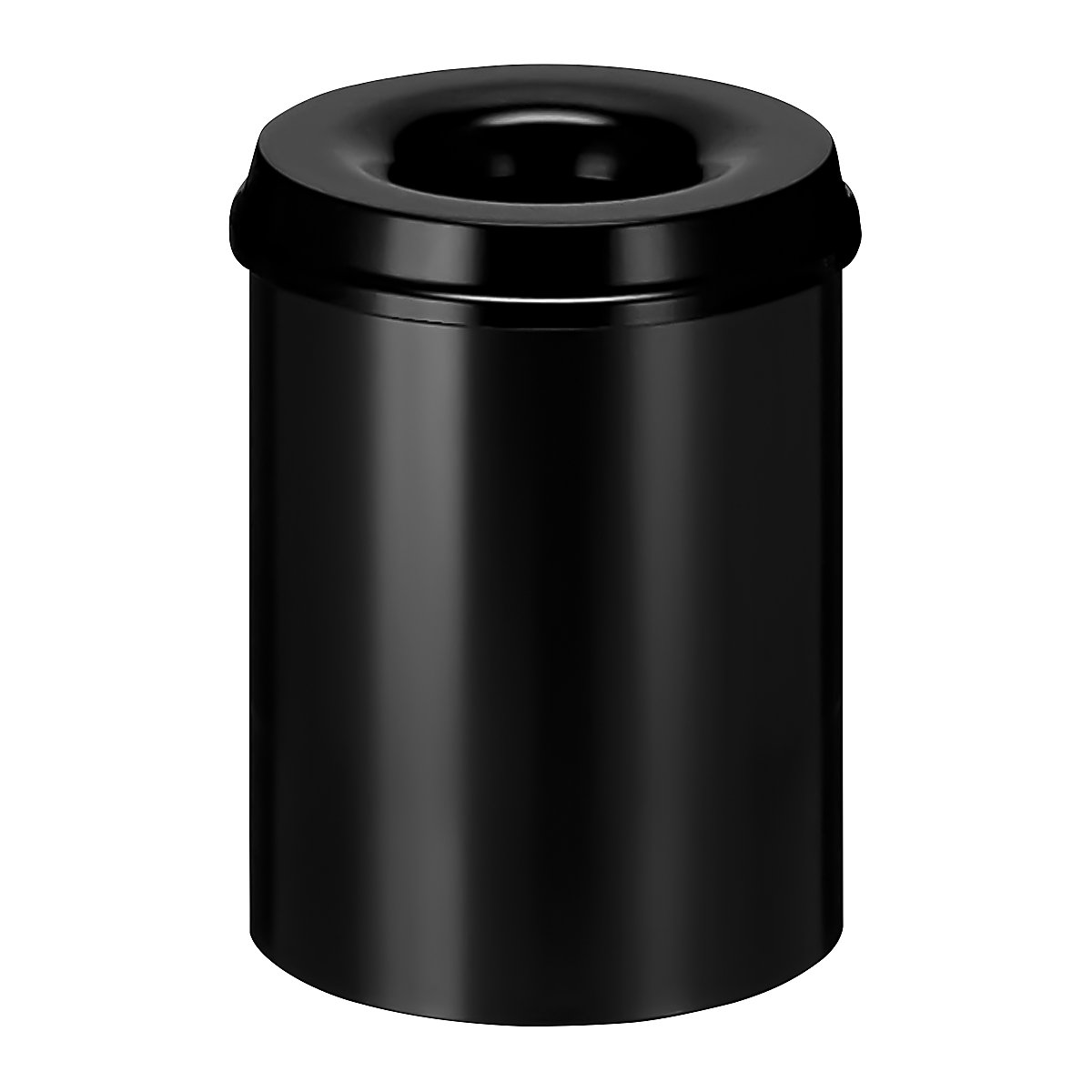 Coș de hârtii, de siguranță, oțel, cu autostingere, volum 15 l, î. x Ø 360 x 255 mm, corp negru / capac de stingere negru-0