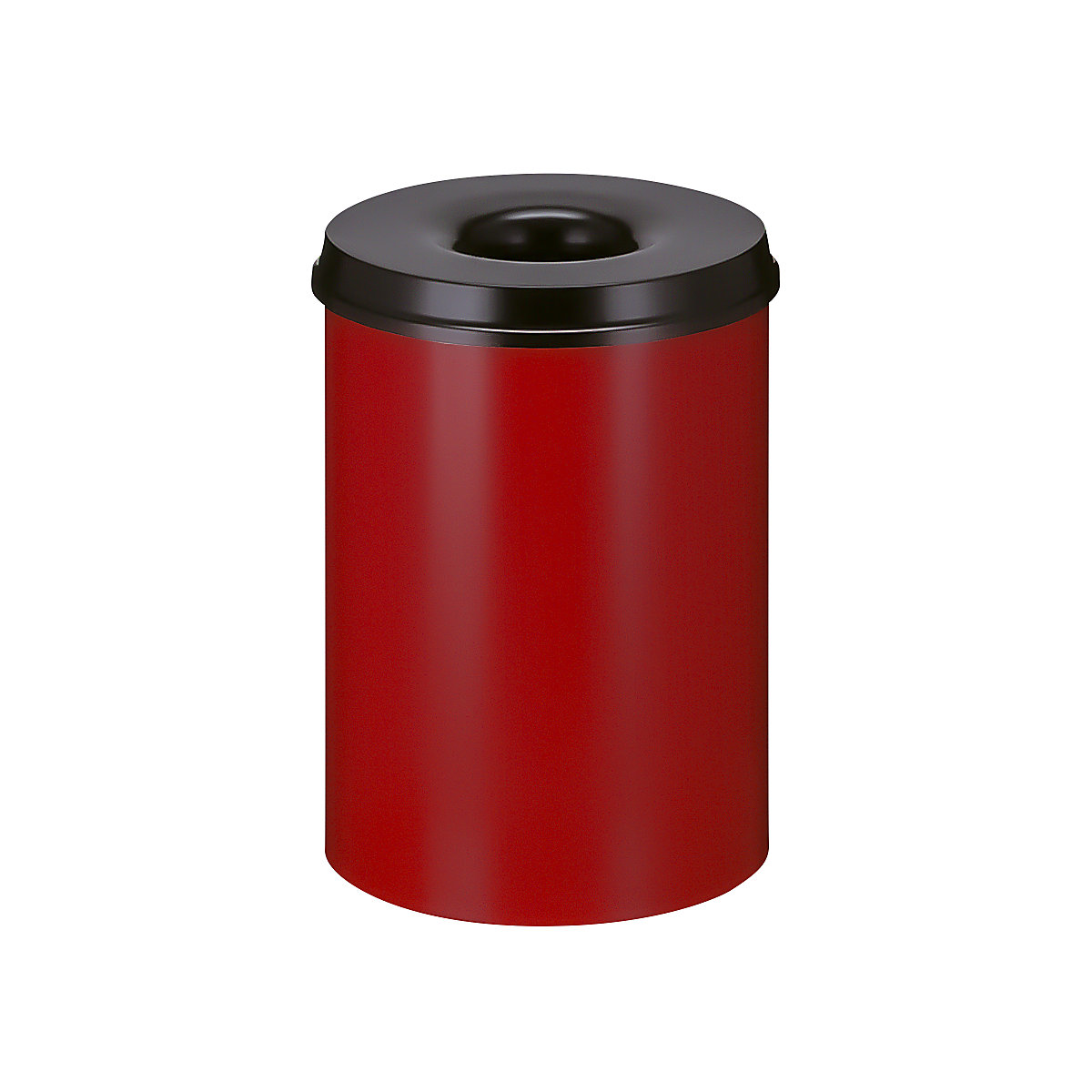 Coș de hârtii, de siguranță, oțel, cu autostingere, volum 30 l, î. x Ø 470 x 335 mm, corp roșu / capac de stingere negru-0