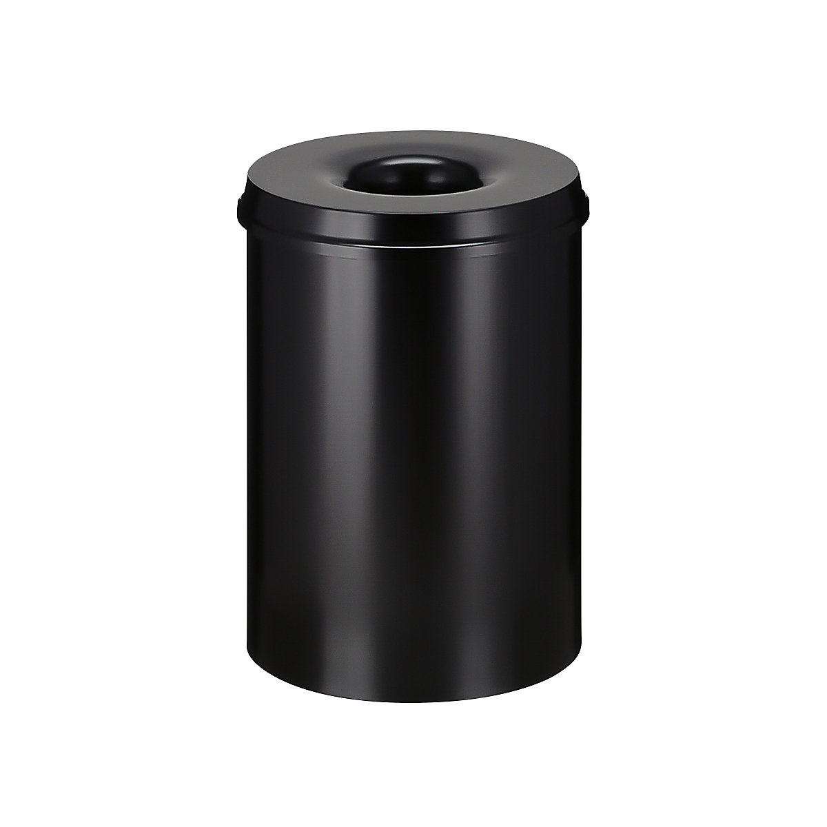 Coș de hârtii, de siguranță, oțel, cu autostingere, volum 30 l, î. x Ø 470 x 335 mm, corp negru / capac de stingere negru-0