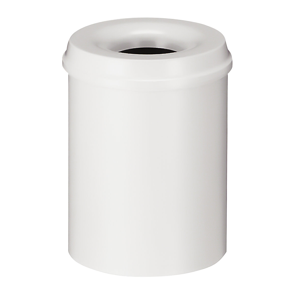 Coș de hârtii, de siguranță, oțel, cu autostingere, volum 15 l, î. x Ø 360 x 255 mm, corp alb / capac de stingere alb-0