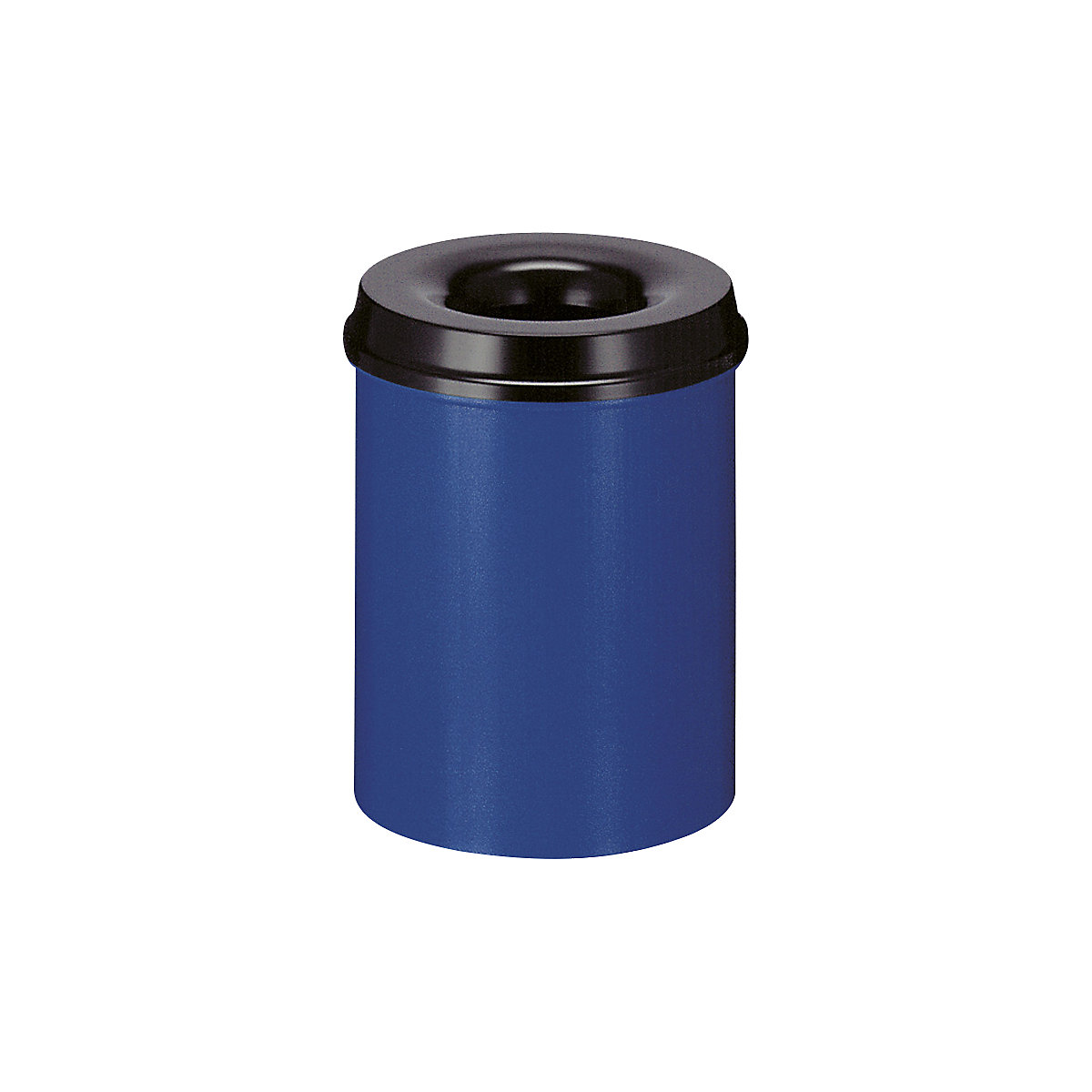 Coș de hârtii, de siguranță, oțel, cu autostingere, volum 15 l, î. x Ø 360 x 255 mm, corp albastru / capac de stingere negru-0