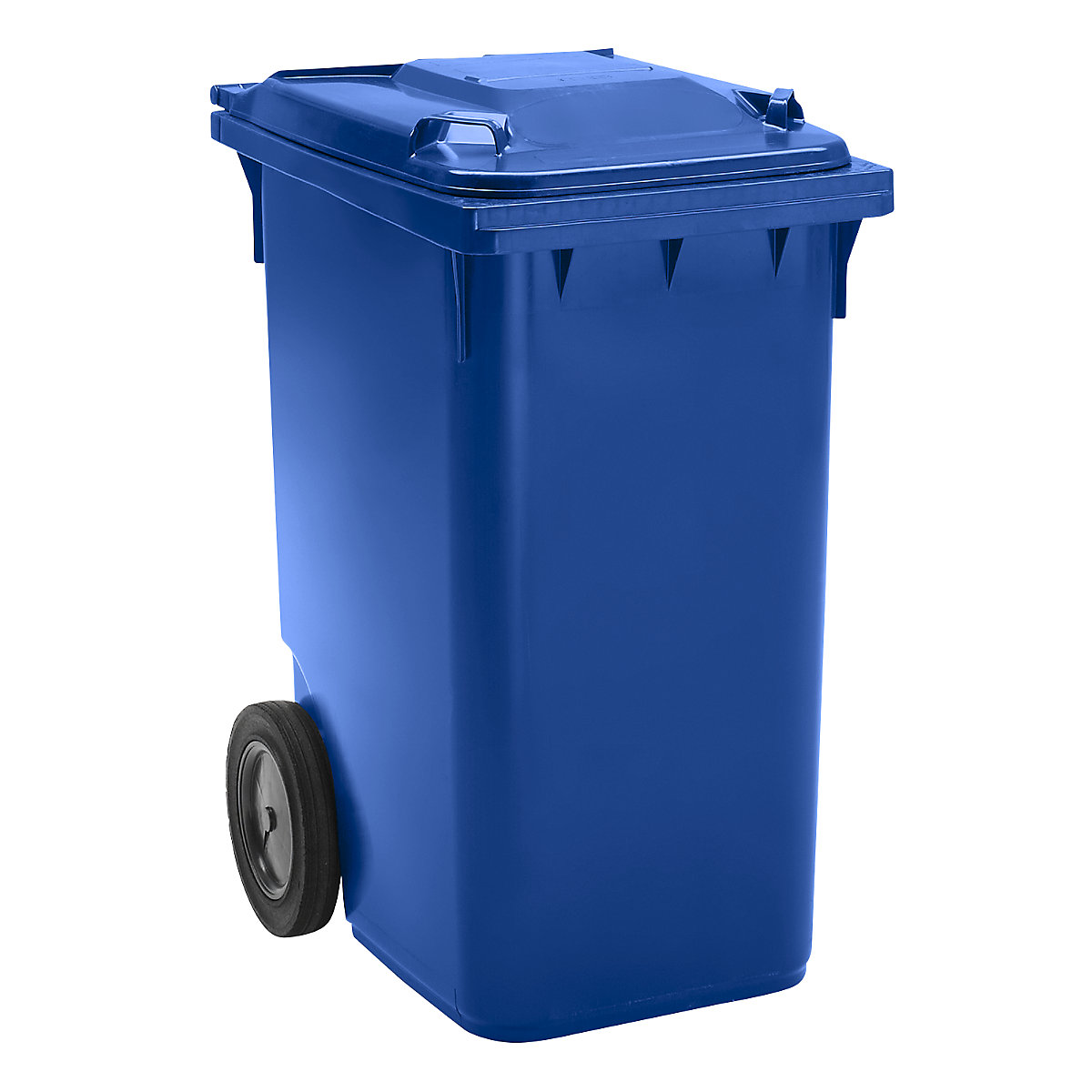 Pubelă de gunoi din plastic DIN EN 840, volum 360 l, lăț. x î. x ad. 665 x 1115 x 880 mm, Ø roții 300 mm, albastru-0