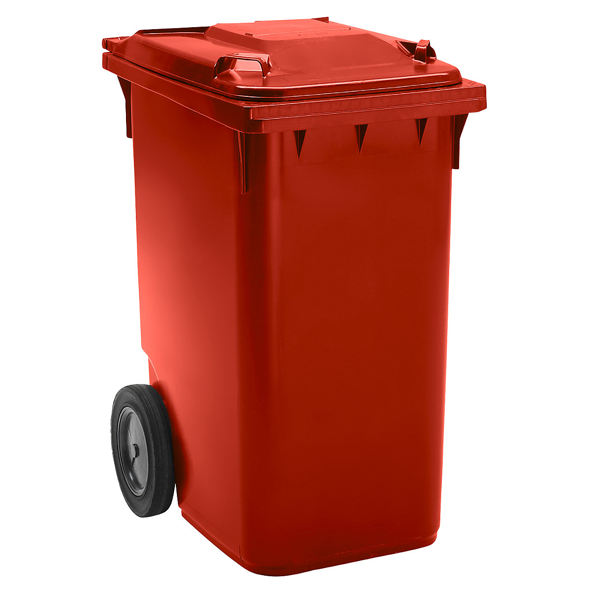 Pubelă de gunoi din plastic DIN EN 840, volum 360 l, lăț. x î. x ad. 665 x 1115 x 880 mm, Ø roții 300 mm, roșu-0