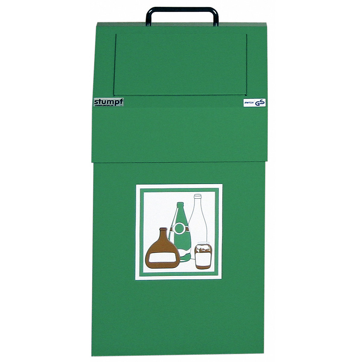 Recipient pentru materiale reciclabile, cu clapetă, volum 45 l, lăț. x î. x ad. 320 x 650 x 310 mm, staționar, verde RAL 6024-0