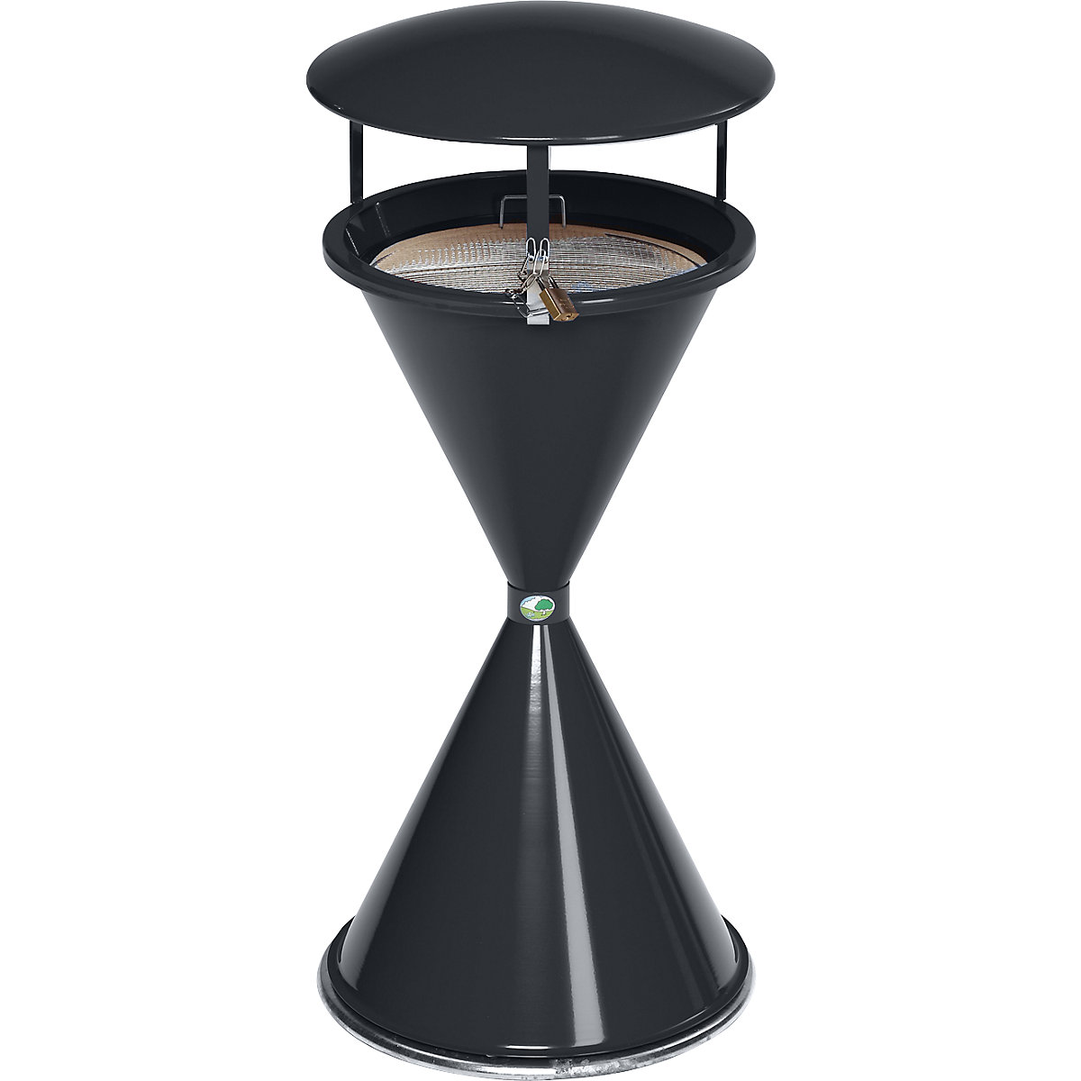 Scrumieră conică cu acoperiș și bază circulară – VAR, tablă de oțel, vopsită în câmp electrostatic, antracit-0