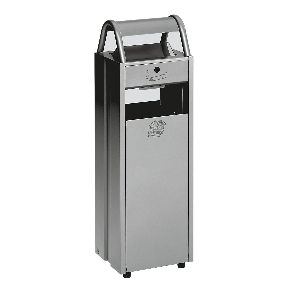 Coș de gunoi cu scrumieră – VAR, volum 35 l, lăț. x î. x ad. 300 x 960 x 250 mm, argintiu-0
