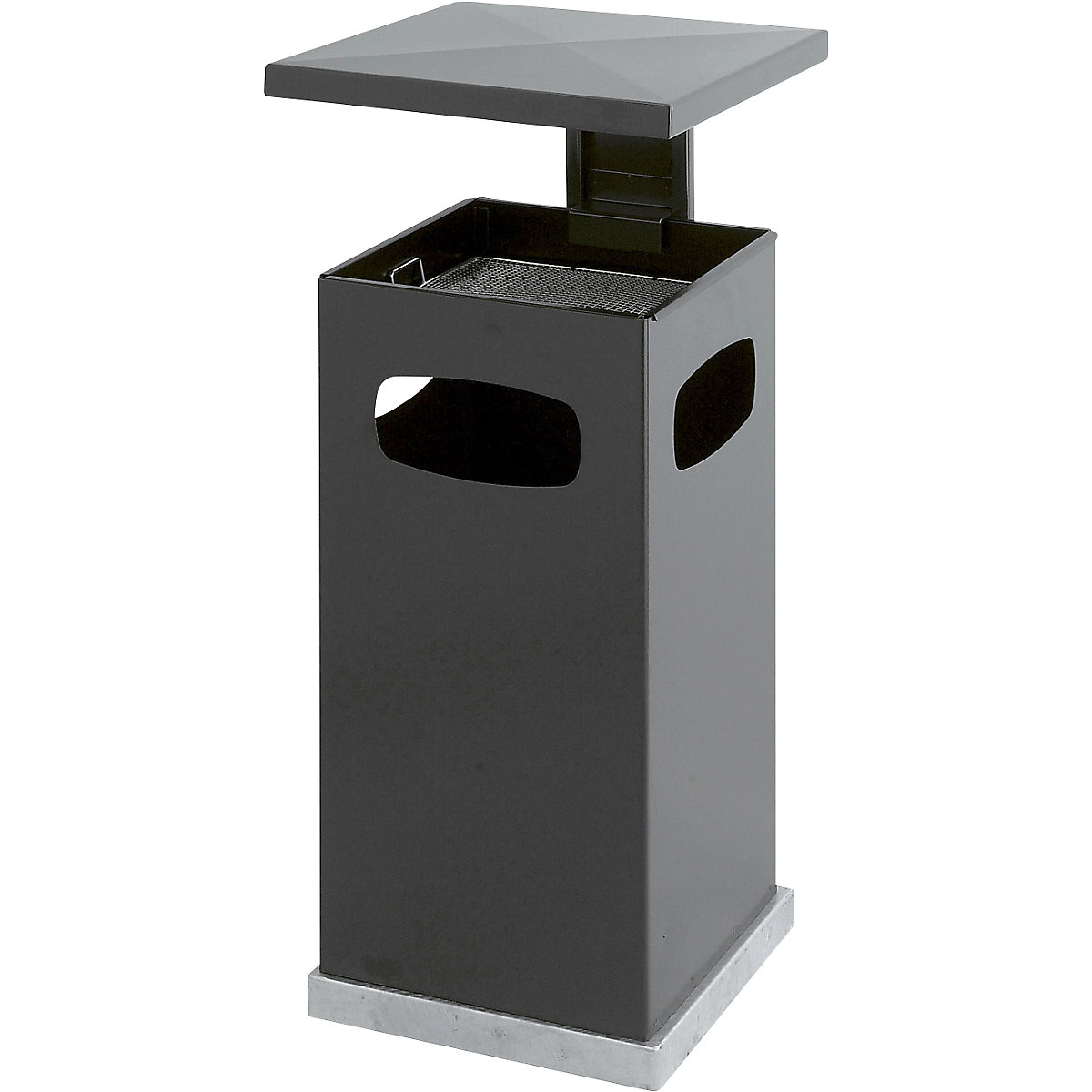 Colector de deșeuri cu scrumieră și acoperiș de protecție, volum 38 l, lăț. x î. x ad. 395 x 910 x 395 mm, gri negru-0