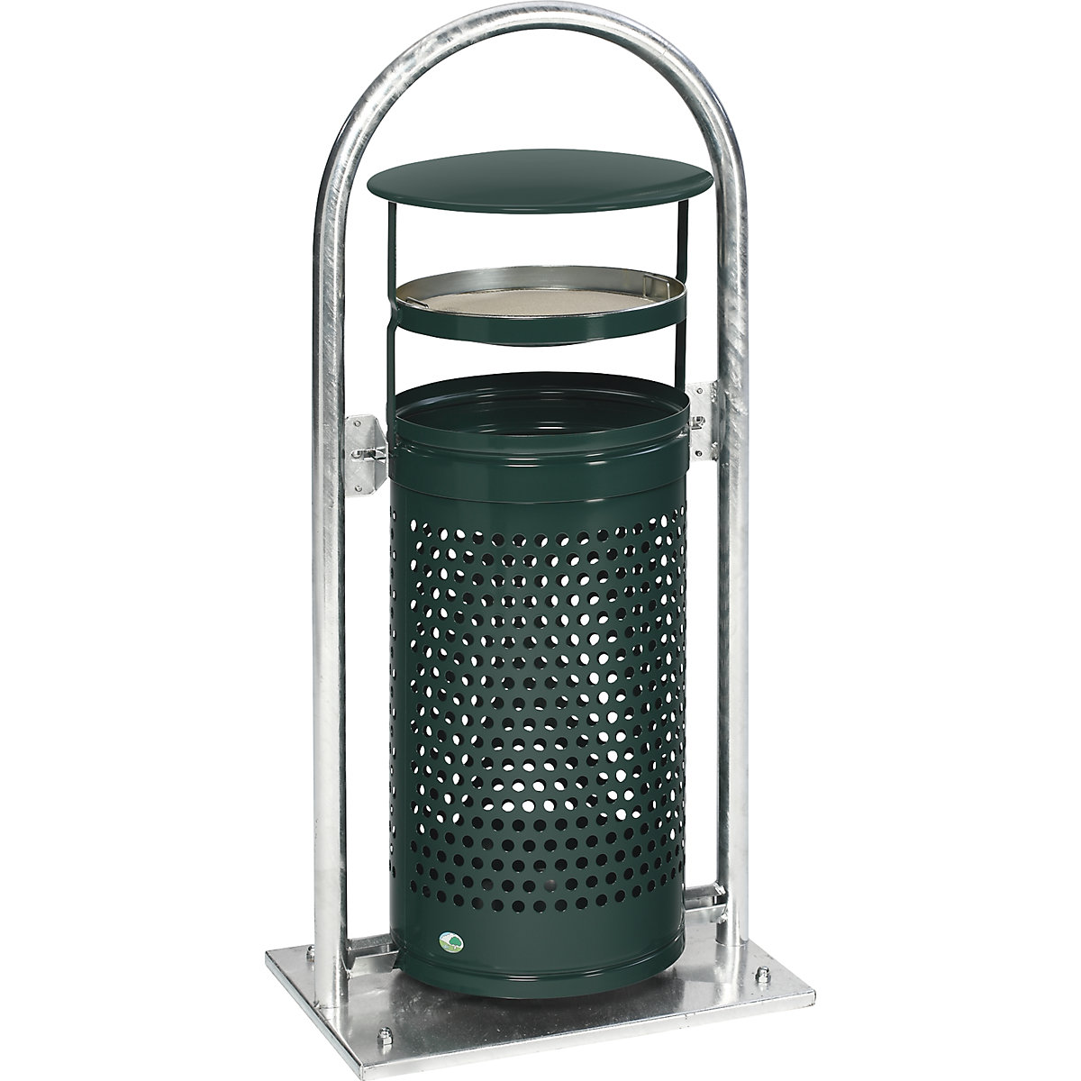 Scrumieră universală cu arcadă tubulară și acoperiș – VAR, volum 65 l, lăț. x î. x ad. 580 x 1145 x 380 mm, verde mușchi-0
