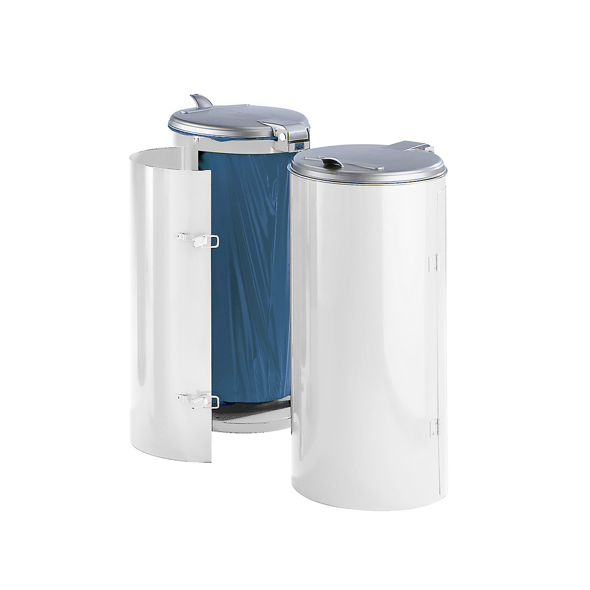 Colector de deșeuri din tablă de oțel – VAR, pentru volum de 120 l, cu ușă cu canat, alb cu capac din plastic argintiu-0