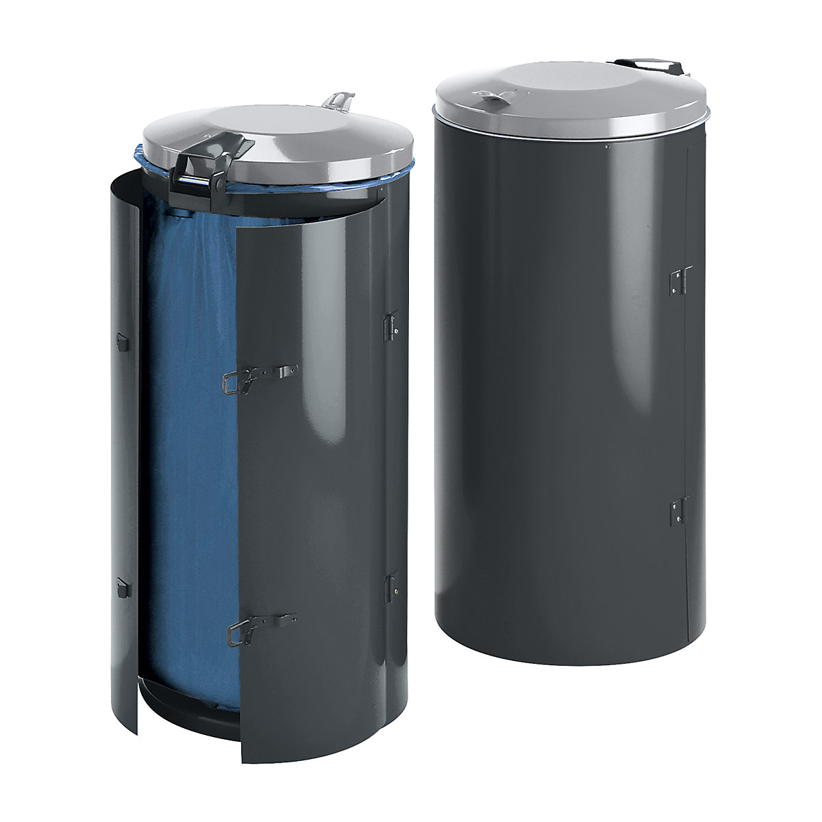 Colector de deșeuri din tablă de oțel – VAR, pentru volum de 120 l, cu ușă cu canat, antracit cu capac din plastic argintiu-0