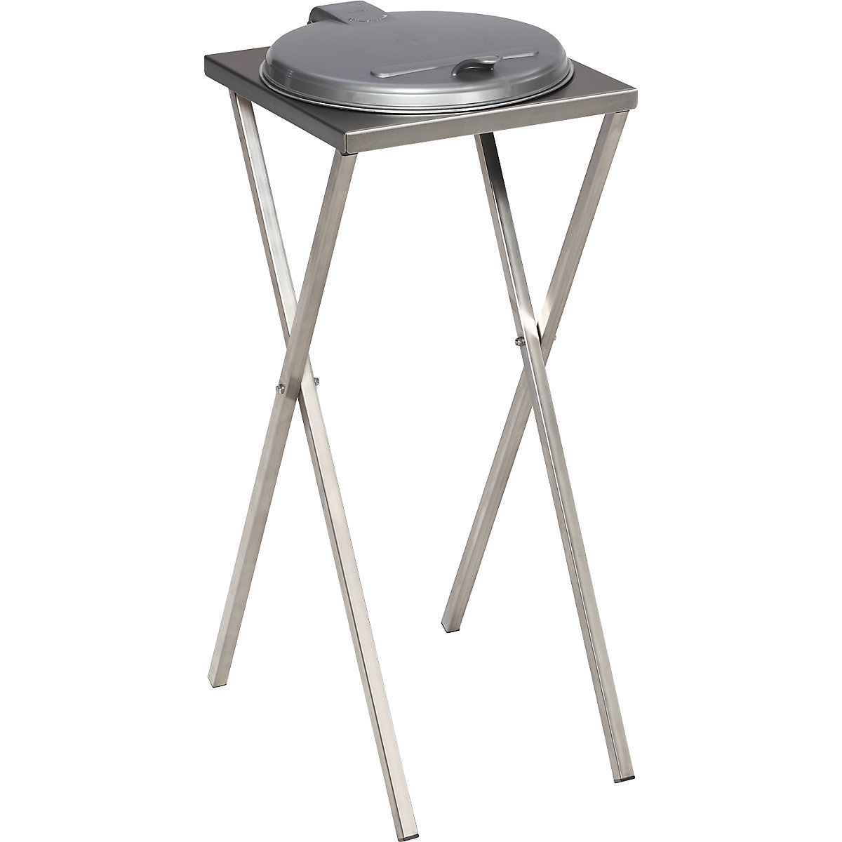 Suport igienic pentru sac de gunoi, din inox – VAR, pentru volum 120 l, deschidere manuală a capacului, gri-argintiu-0