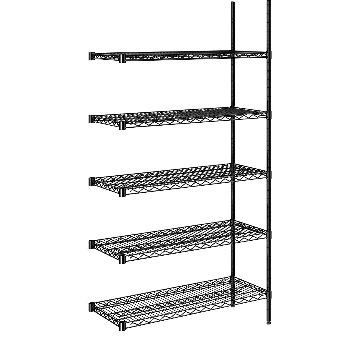 Raft din grilaj de sârmă de oțel, negru, capacitate portantă 250 kg, lăț. x ad. 910 x 460 mm, raft adițional, înălțime 1880 mm, 5 polițe-0