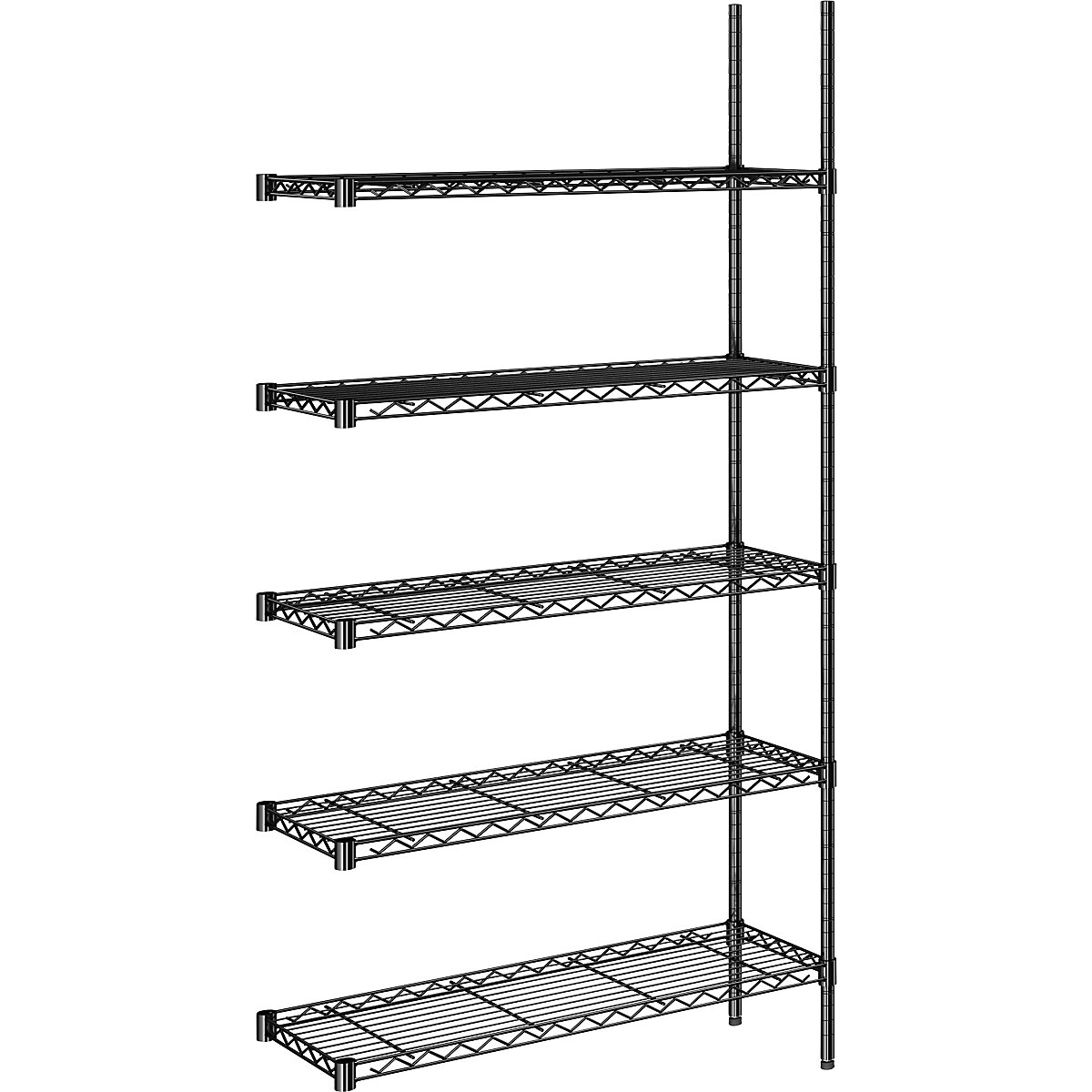 Raft din grilaj de sârmă de oțel, negru, capacitate portantă 100 kg, lăț. x ad. 910 x 360 mm, raft adițional, înălțime 1880 mm, 5 polițe-0