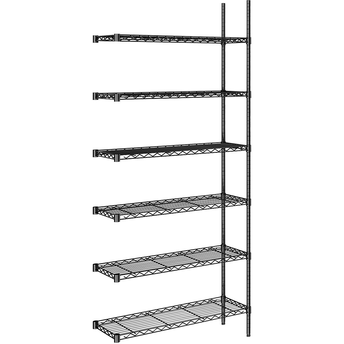 Raft din grilaj de sârmă de oțel, negru, capacitate portantă 100 kg, lăț. x ad. 910 x 360 mm, raft adițional, înălțime 2180 mm, 6 polițe-0