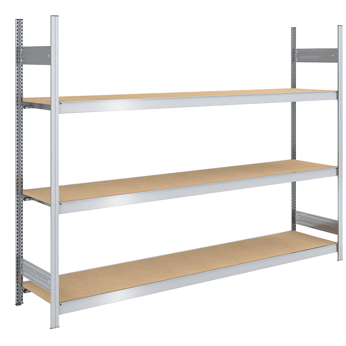 Raft mare cu inserare cu polițe din placă fibrolemnoasă – hofe, înălțime 2000 mm, lățime 2500 (2 x 1250) mm, capacitate portantă 1200 kg, ad. 600 mm, raft de bază-0