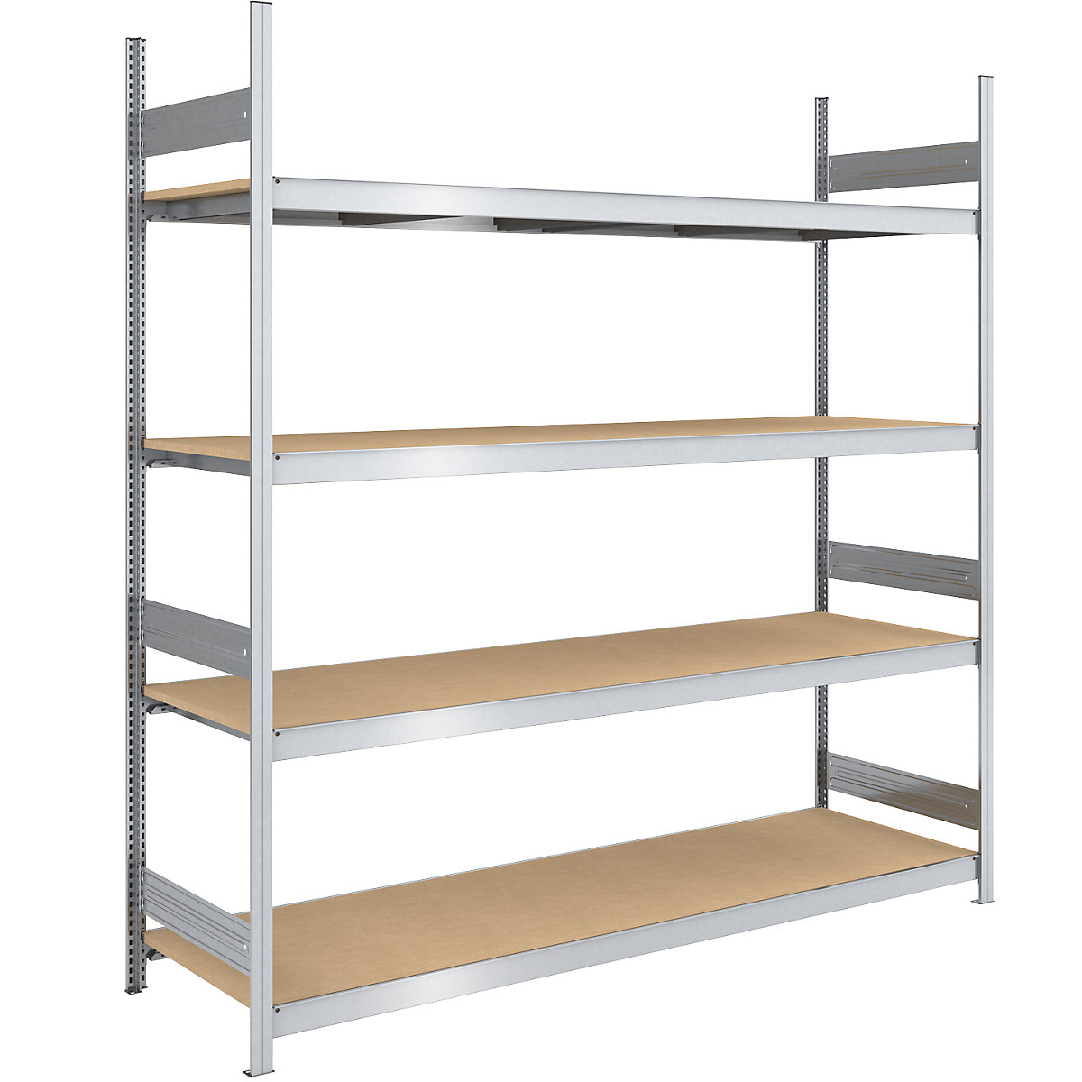 Raft mare cu inserare cu polițe din placă fibrolemnoasă – hofe, înălțime 2500 mm, lățime 2250 (2 x 1125) mm, capacitate portantă 1750 kg, ad. 800 mm, raft de bază-0