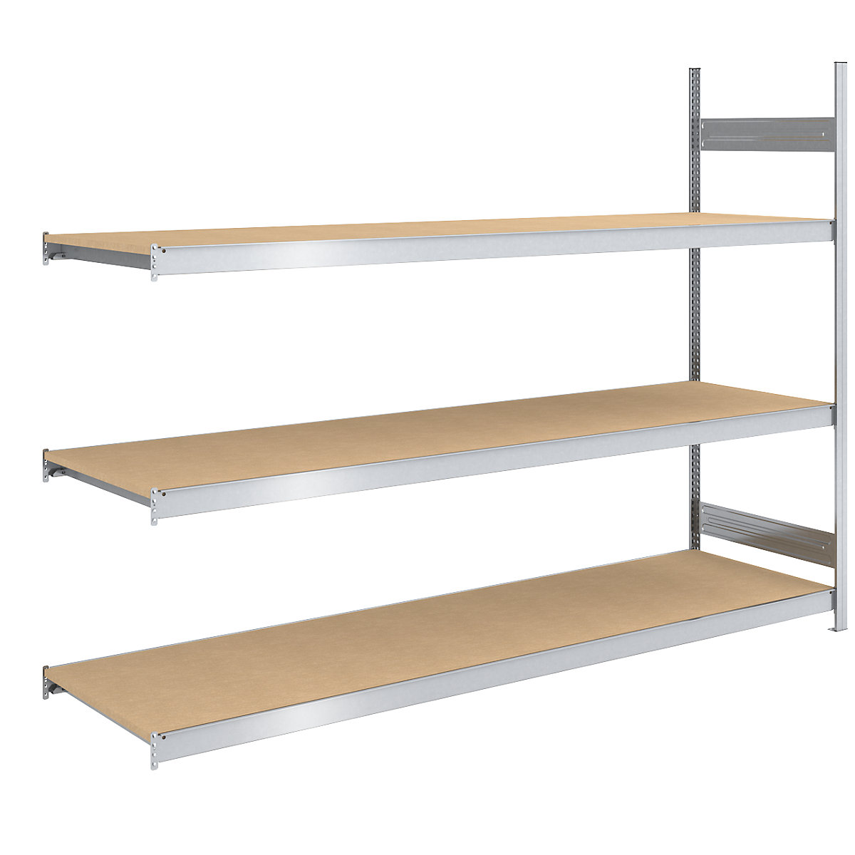 Raft mare cu inserare cu polițe din placă fibrolemnoasă – hofe, înălțime 2000 mm, lățime 2500 (2 x 1250) mm, capacitate portantă 1200 kg, ad. 800 mm, raft adițional-0